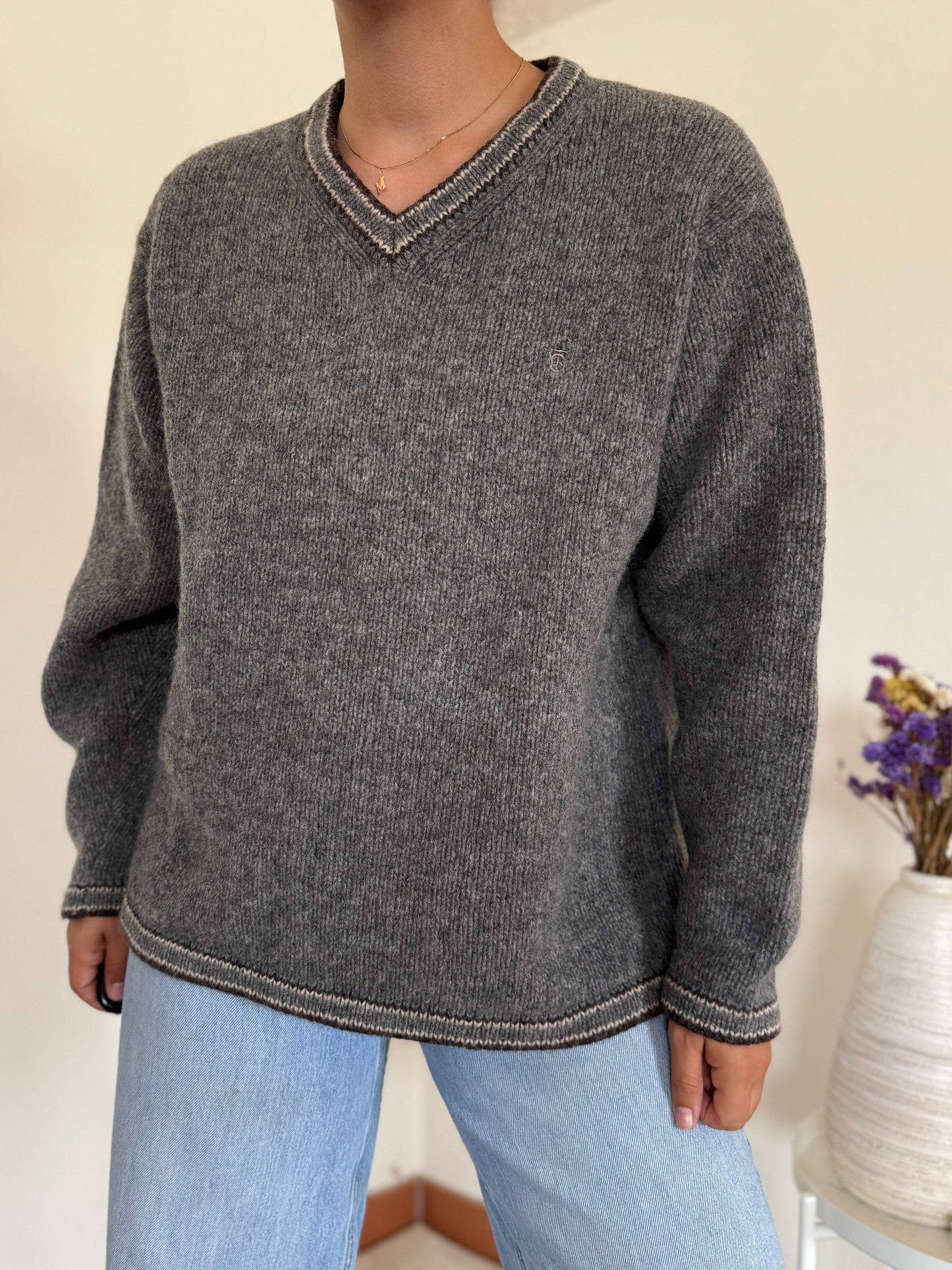 Thomas Burberry V-neck Knit Sweater em lã