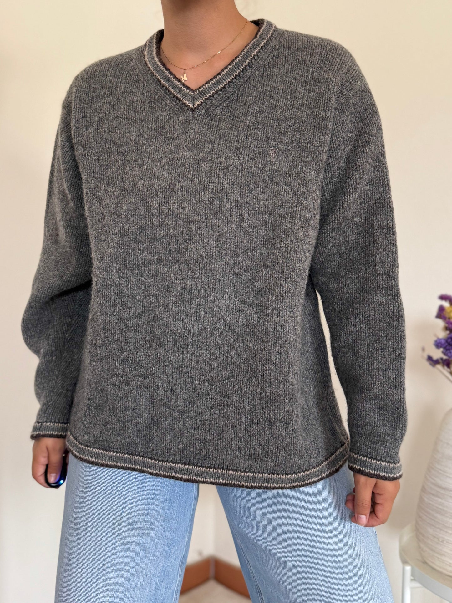 Thomas Burberry V-neck Knit Sweater em lã
