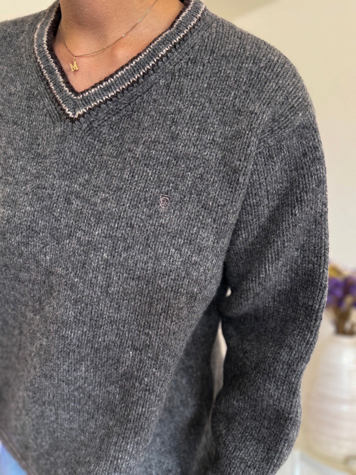 Thomas Burberry V-neck Knit Sweater em lã