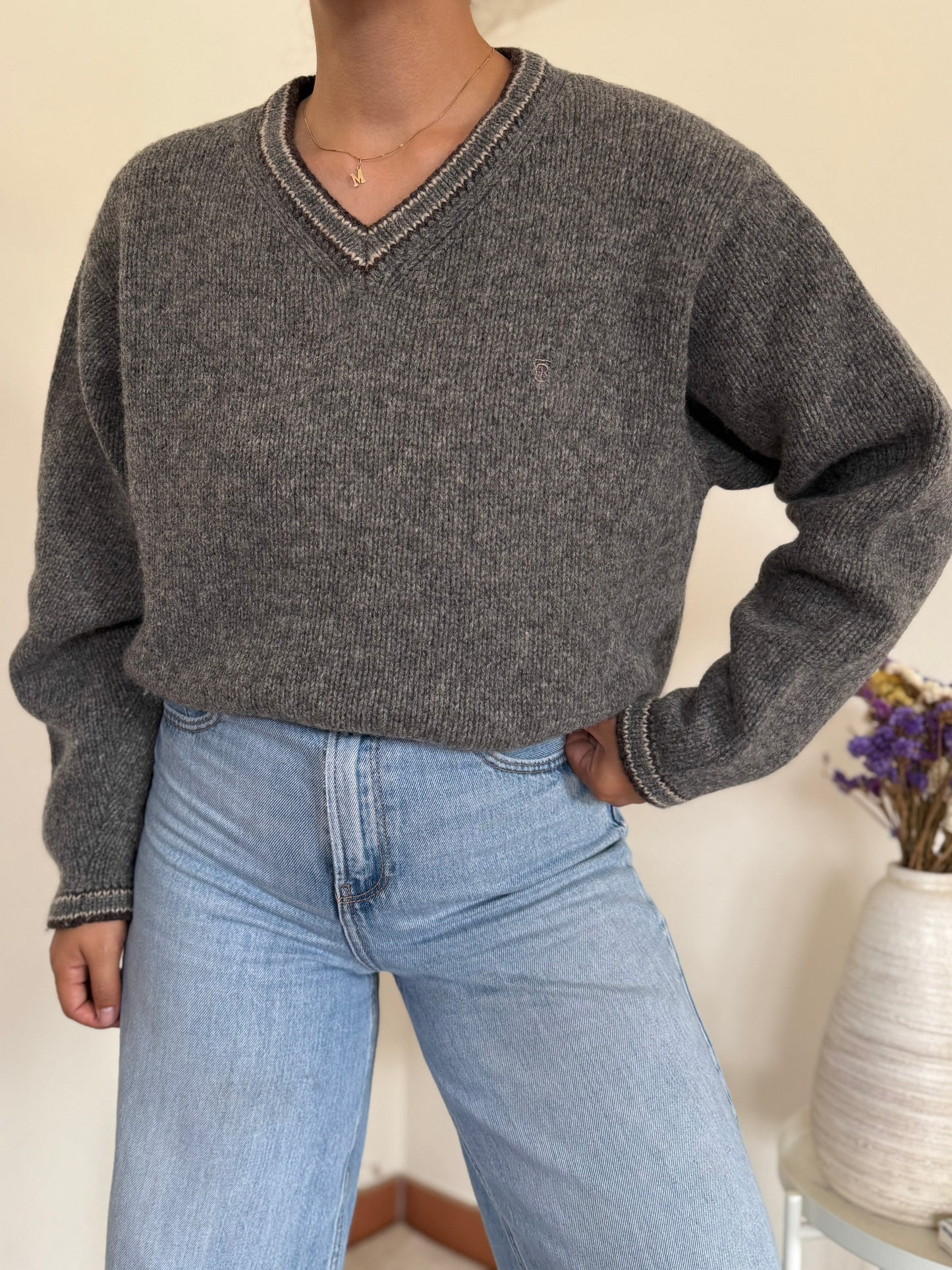 Thomas Burberry V-neck Knit Sweater em lã