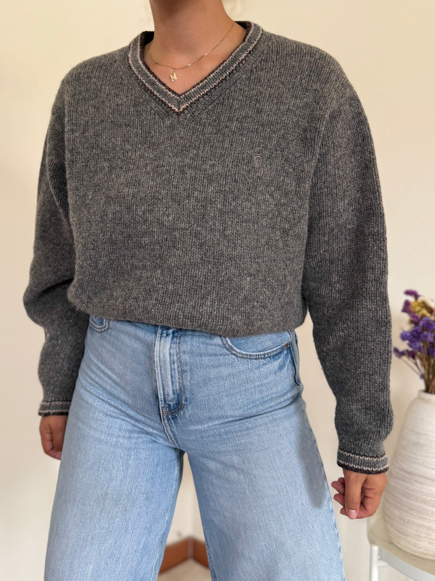 Thomas Burberry V-neck Knit Sweater em lã