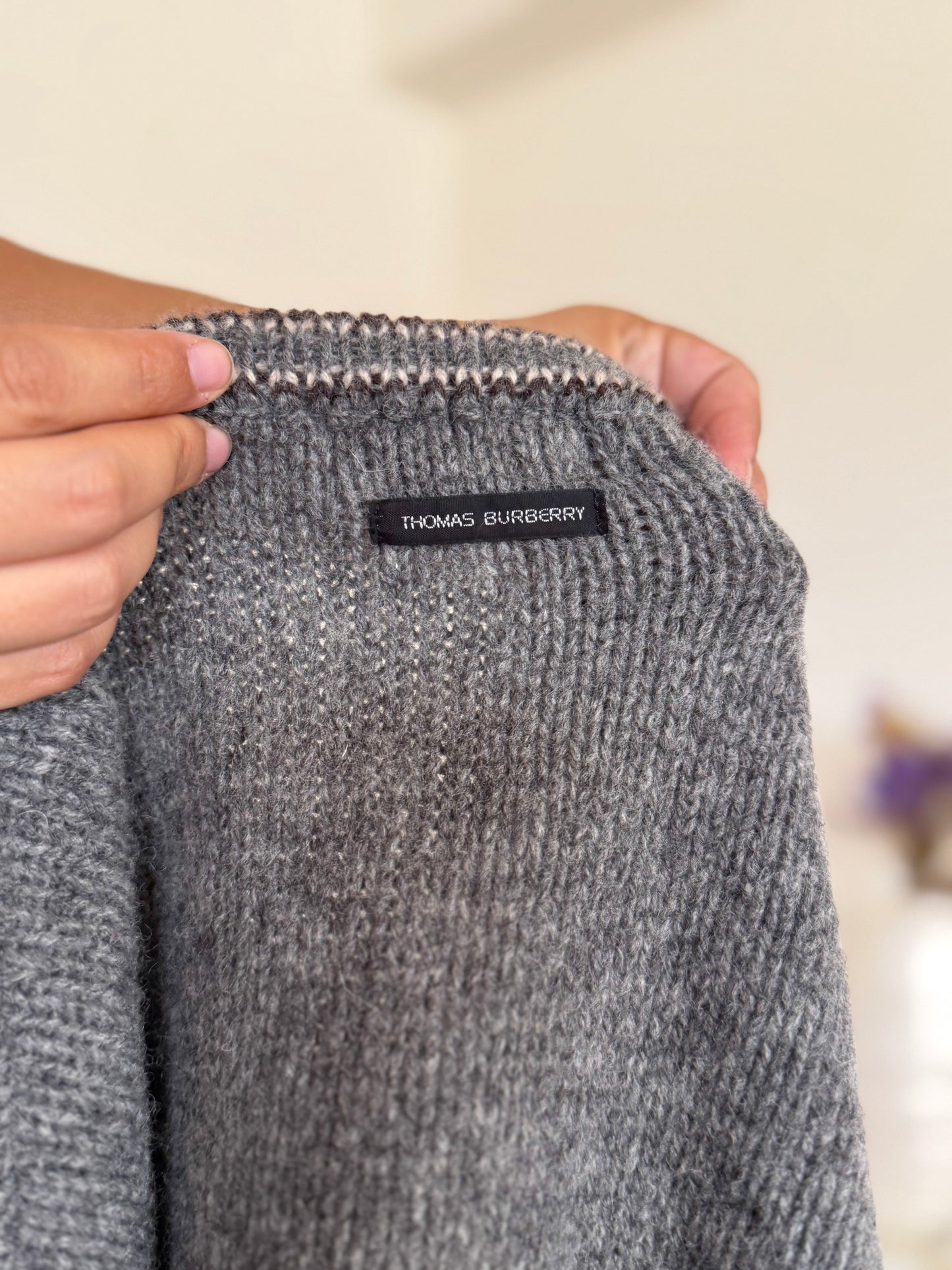 Thomas Burberry V-neck Knit Sweater em lã