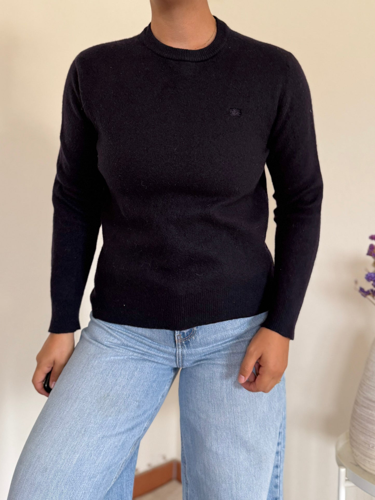Burberry V-neck Knit Sweater em lã