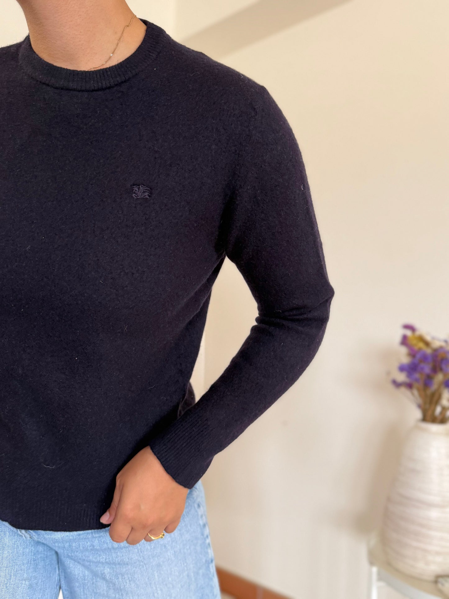 Burberry V-neck Knit Sweater em lã