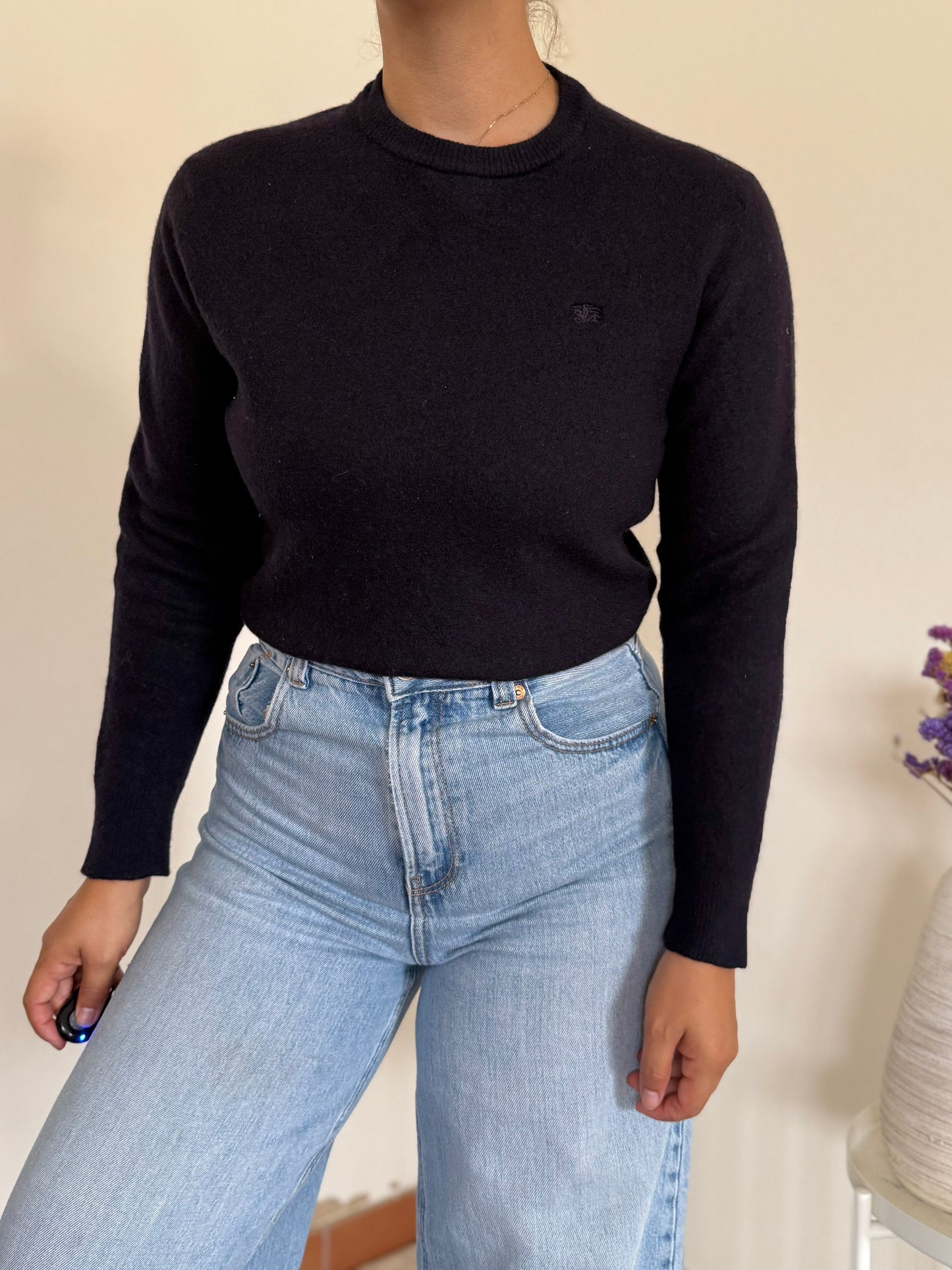 Burberry V-neck Knit Sweater em lã