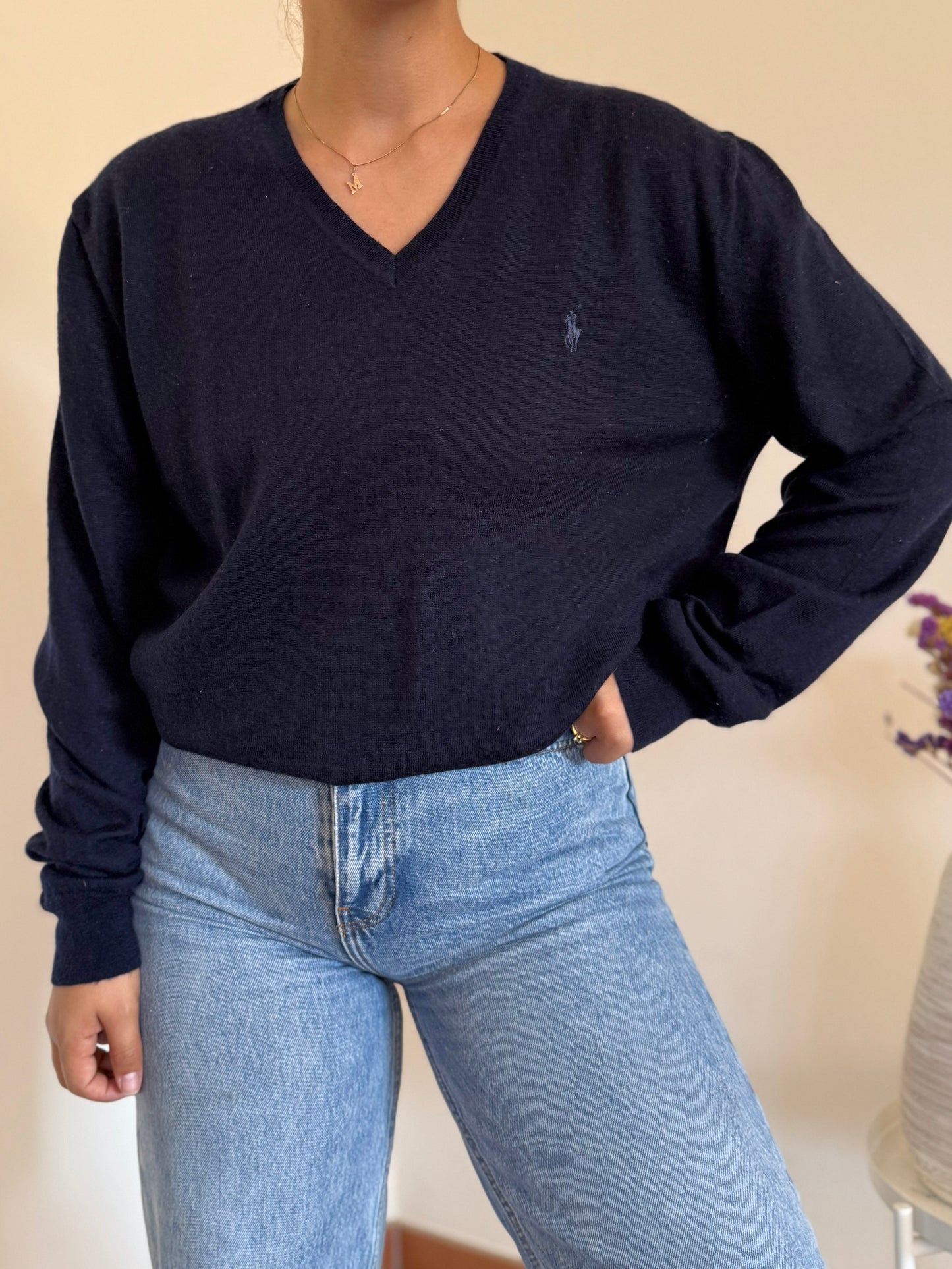Ralph Lauren V-Neck Knit 100% Lã