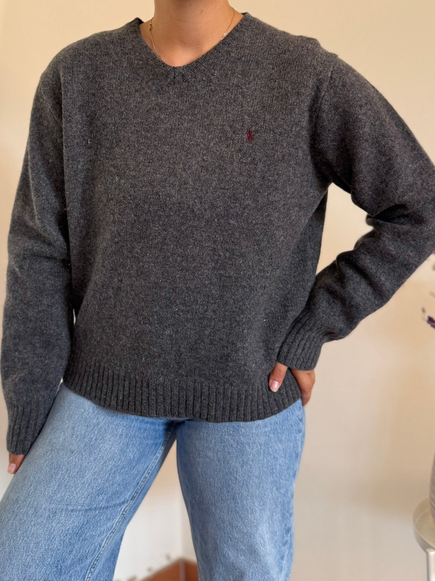 Ralph Lauren V-Neck Knit 100% Lã