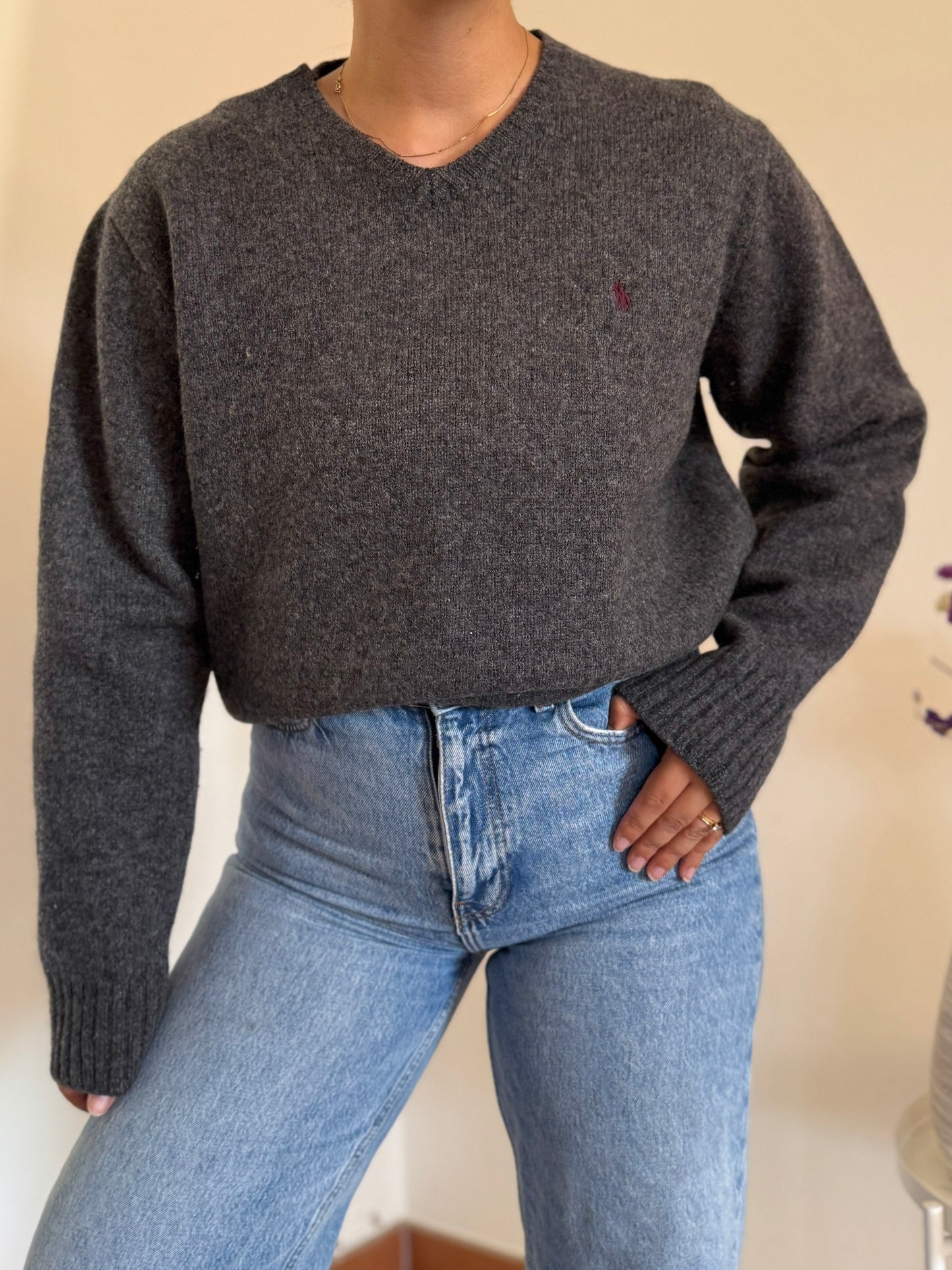 Ralph Lauren V-Neck Knit 100% Lã