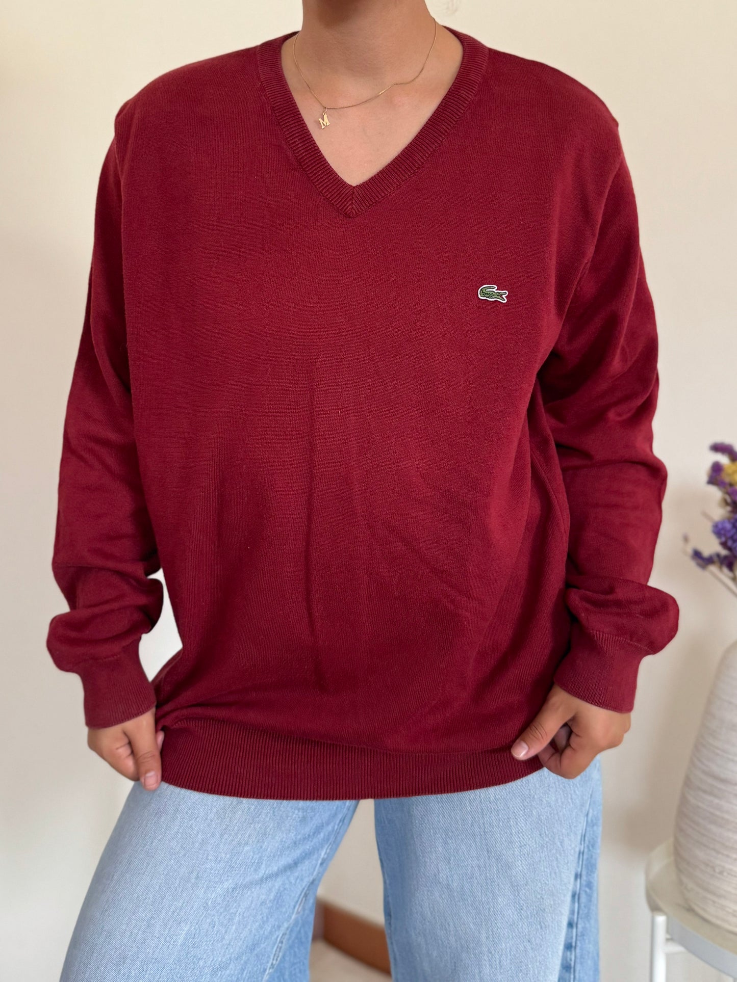 Lacoste V-Neck Sweater 100% Algodão