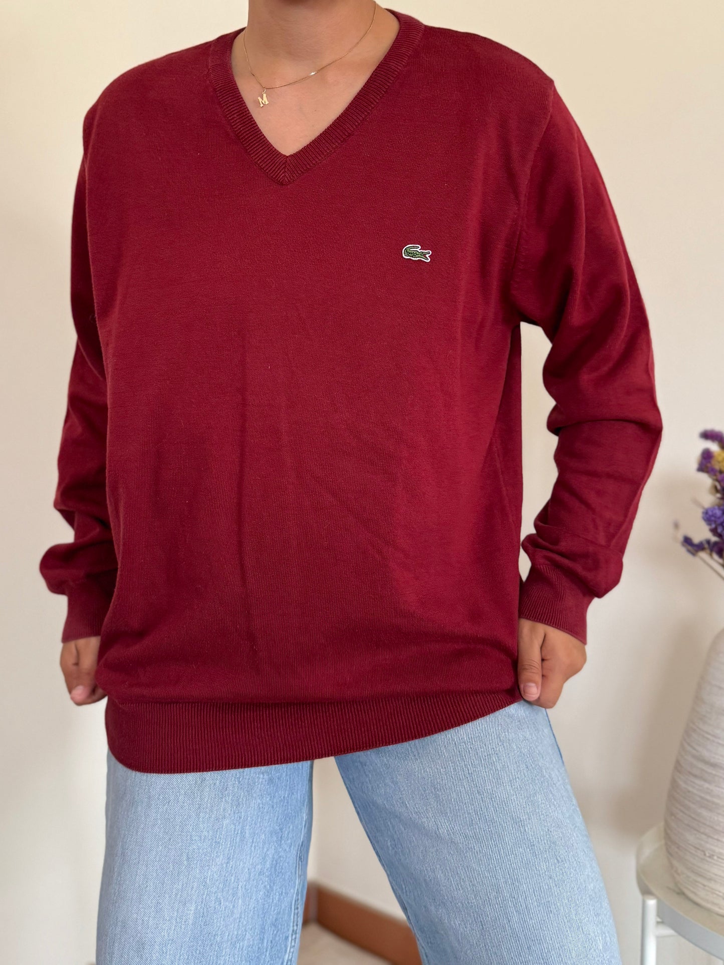 Lacoste V-Neck Sweater 100% Algodão