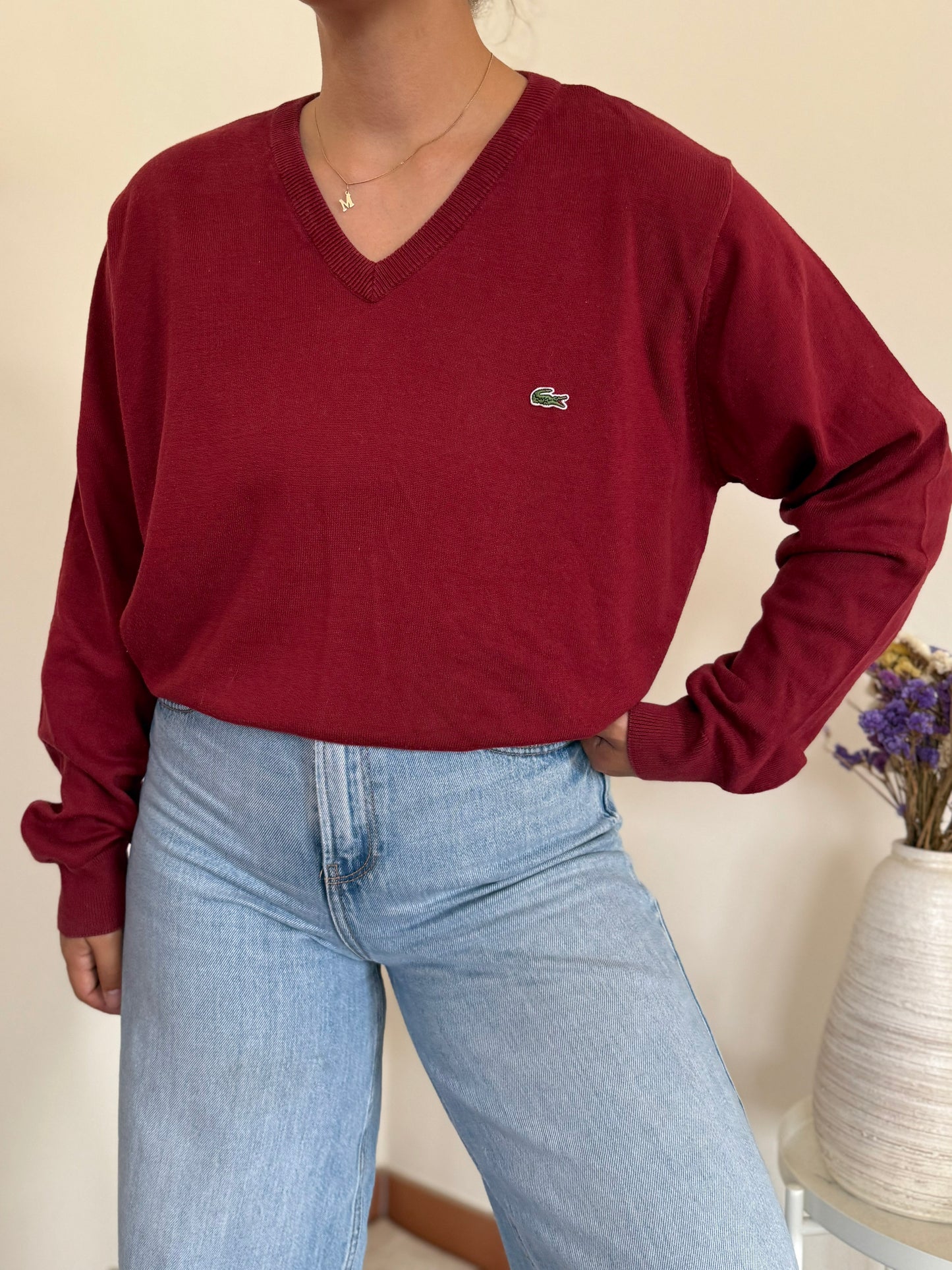 Lacoste V-Neck Sweater 100% Algodão