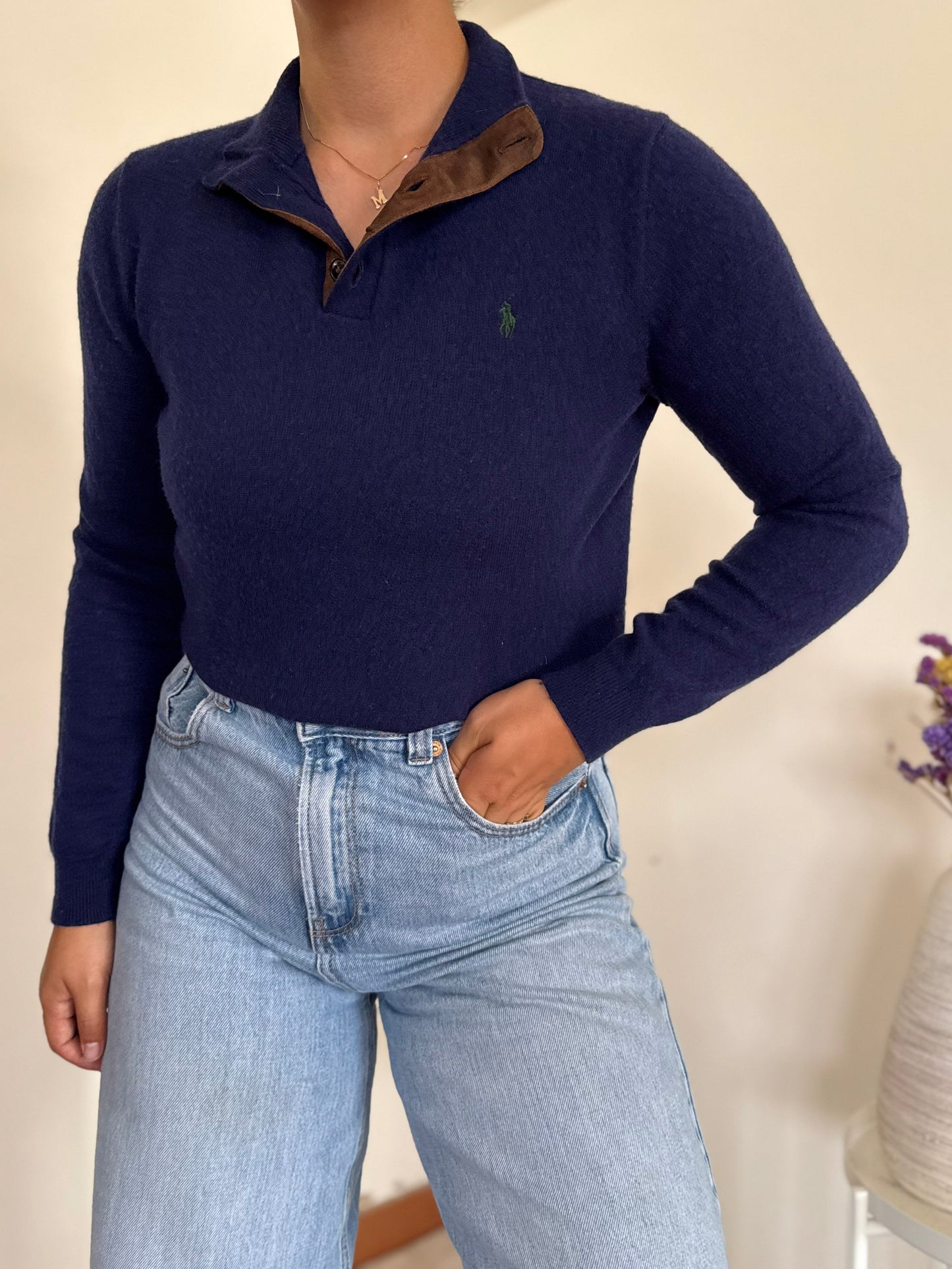 Ralph Lauren V-Neck Knit Sweater 100% Wool