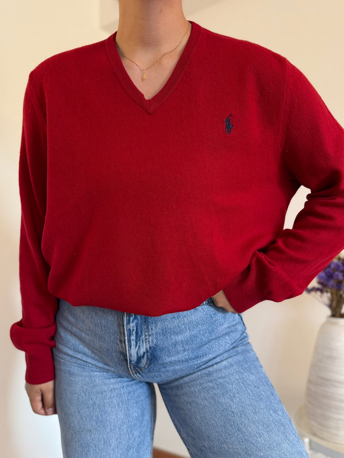Ralph Lauren V-Neck Knit 100% Lã