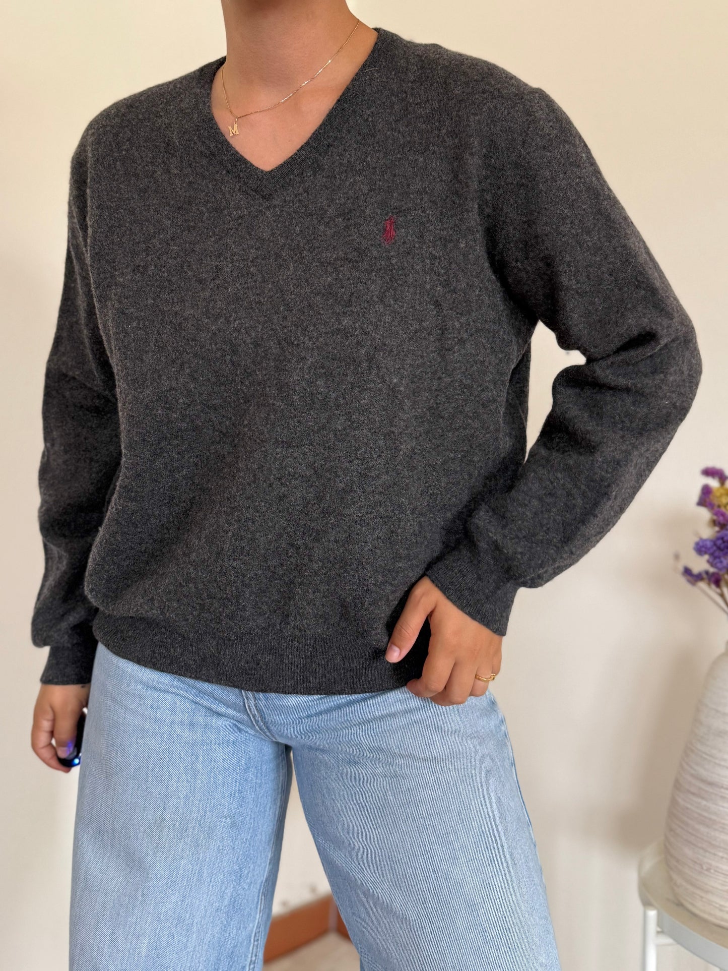 Ralph Lauren V-Neck Knit Sweater 100% Wool