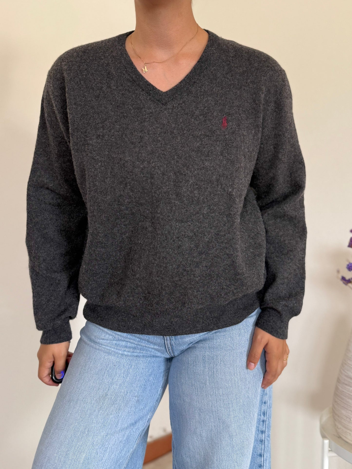 Ralph Lauren V-Neck Knit Sweater 100% Wool