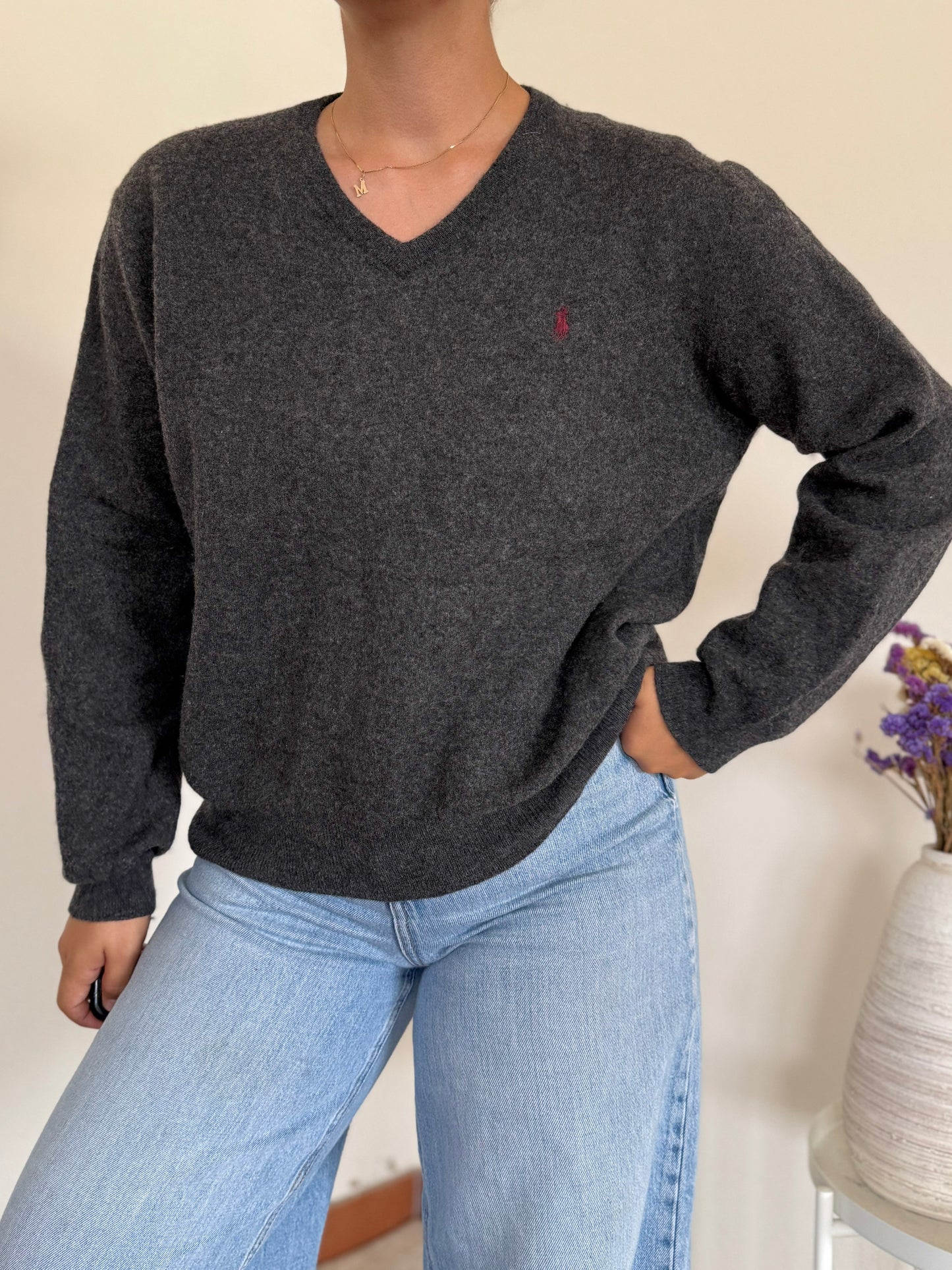 Ralph Lauren V-Neck Knit Sweater 100% Wool