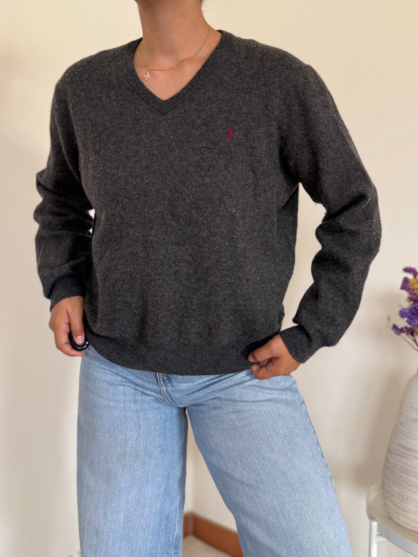 Ralph Lauren V-Neck Knit Sweater 100% Wool