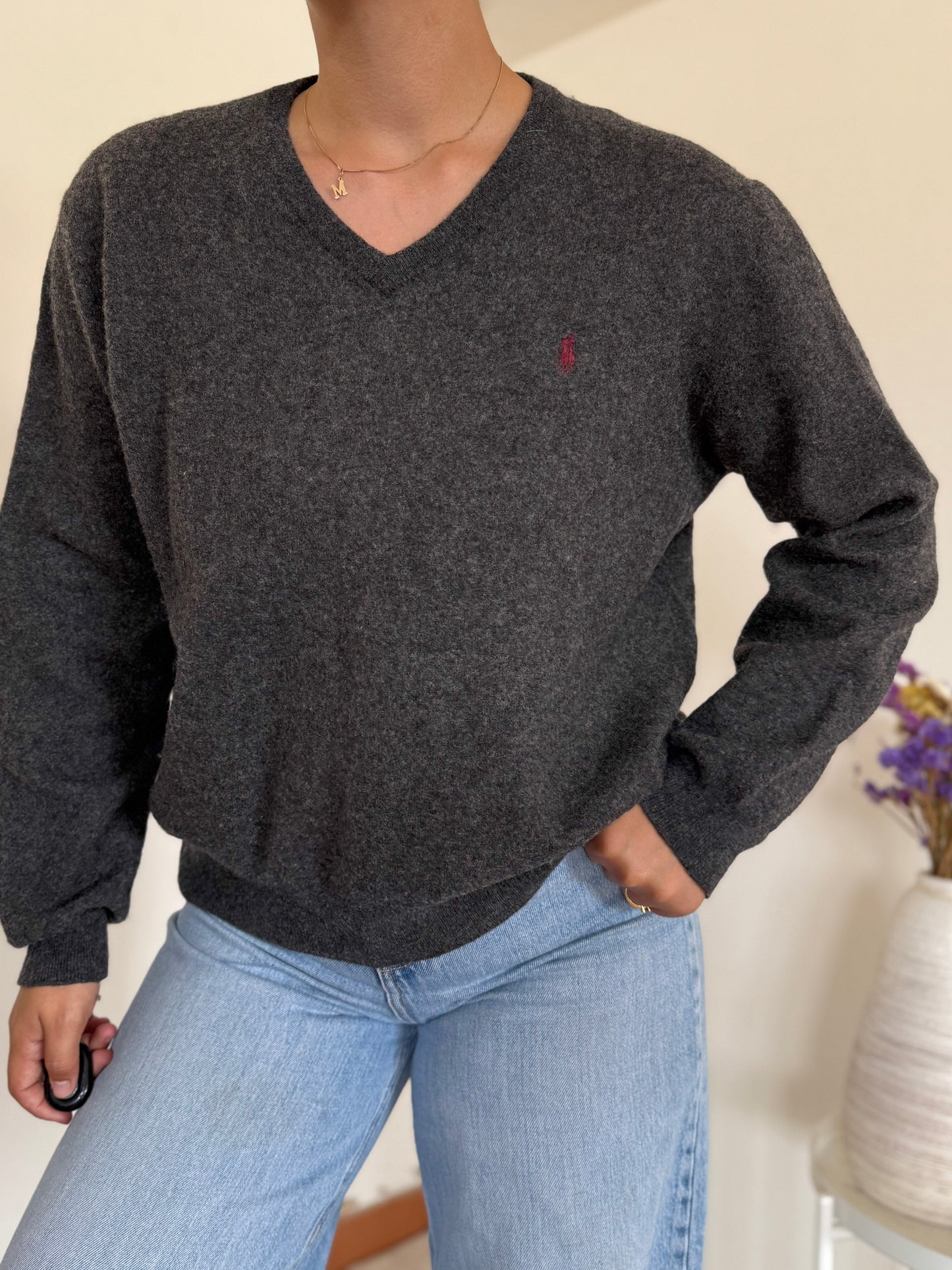Ralph Lauren V-Neck Knit Sweater 100% Wool