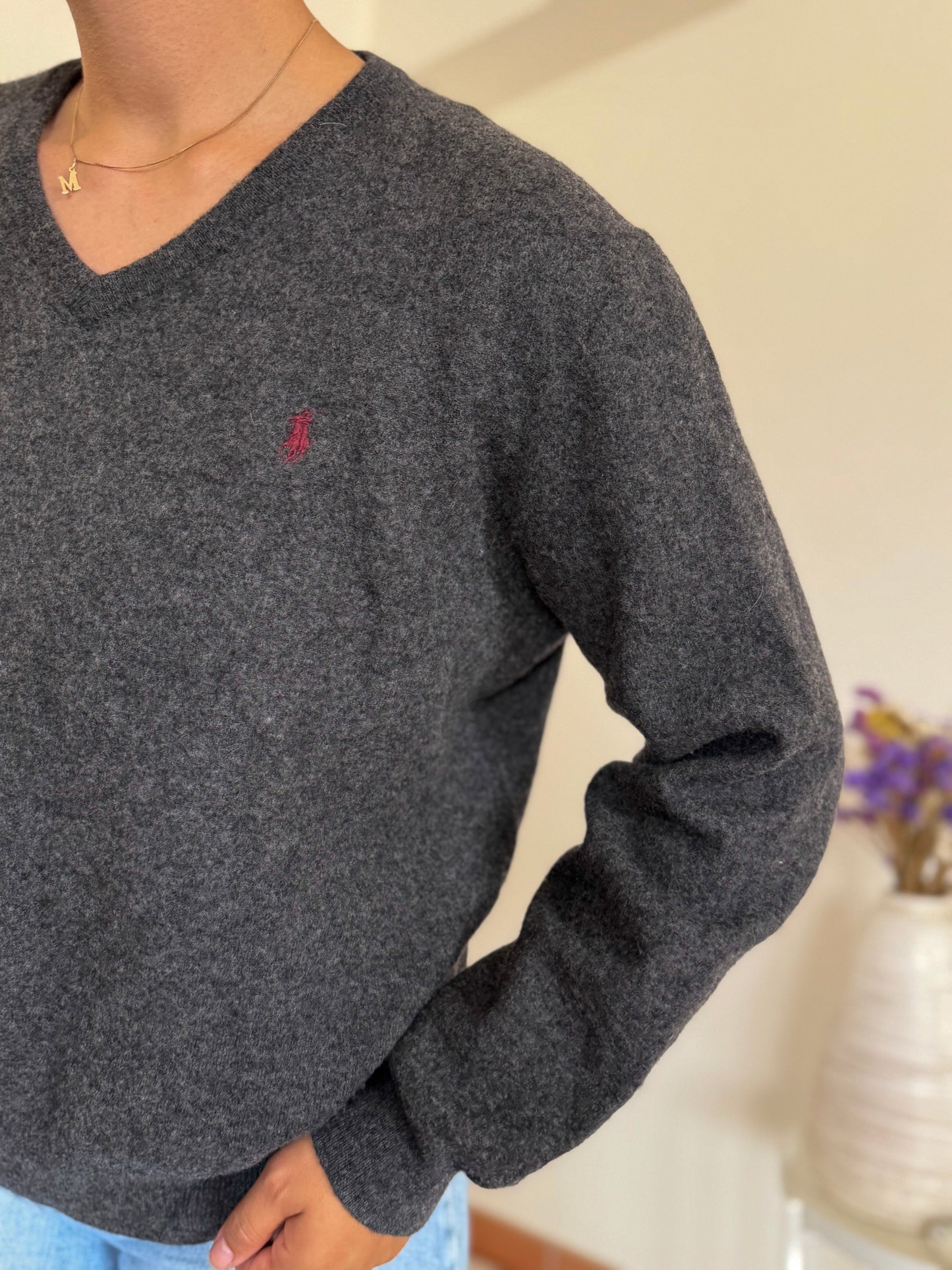 Ralph Lauren V-Neck Knit Sweater 100% Wool