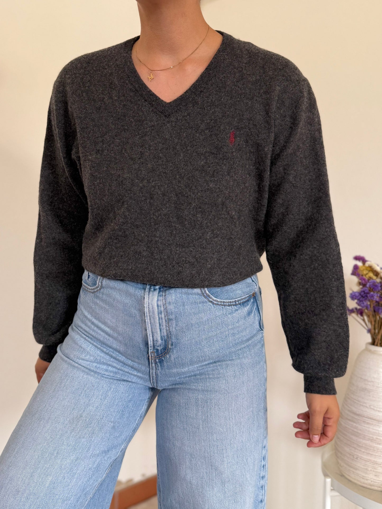 Ralph Lauren V-Neck Knit Sweater 100% Wool