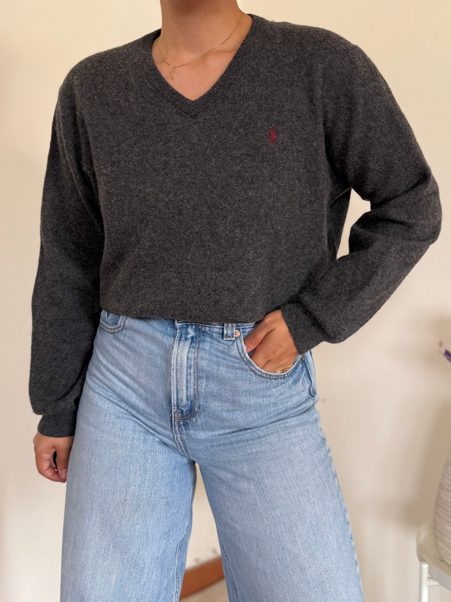 Ralph Lauren V-Neck Knit Sweater 100% Wool