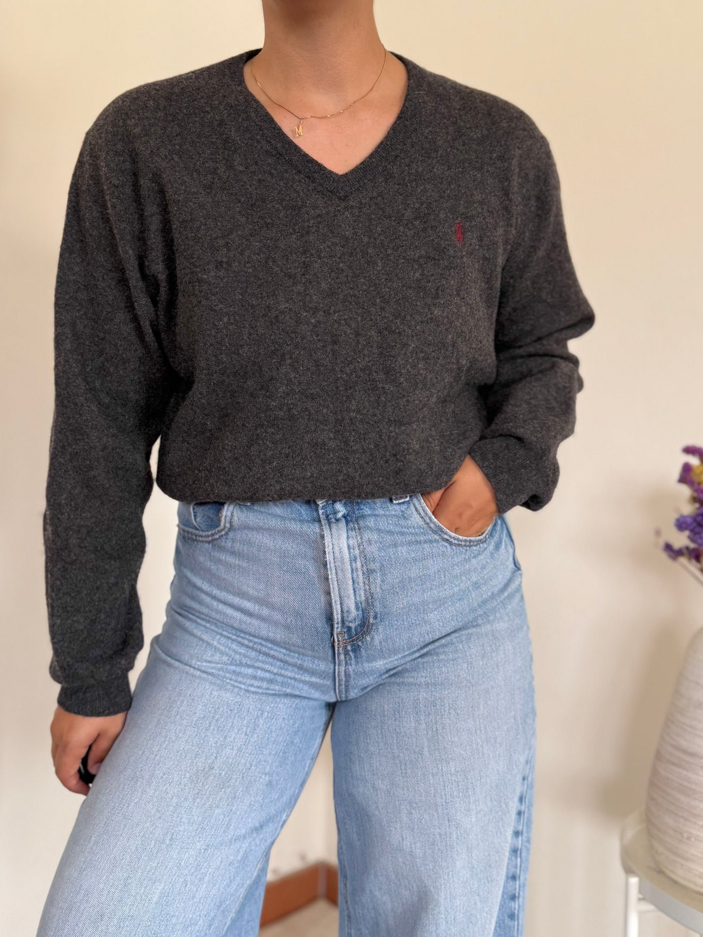 Ralph Lauren V-Neck Knit Sweater 100% Wool
