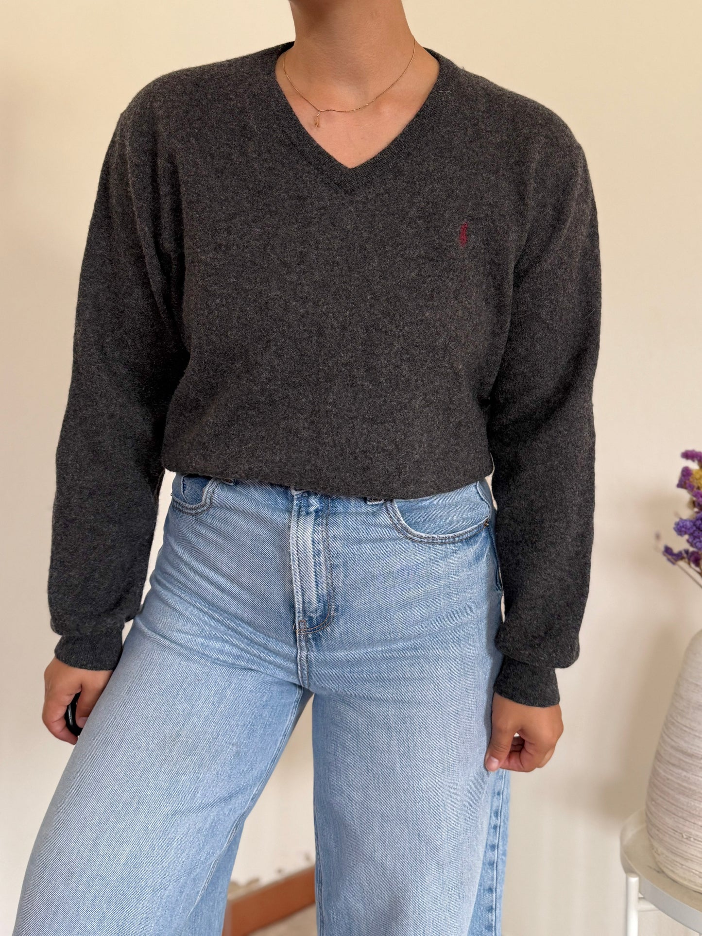 Ralph Lauren V-Neck Knit Sweater 100% Wool