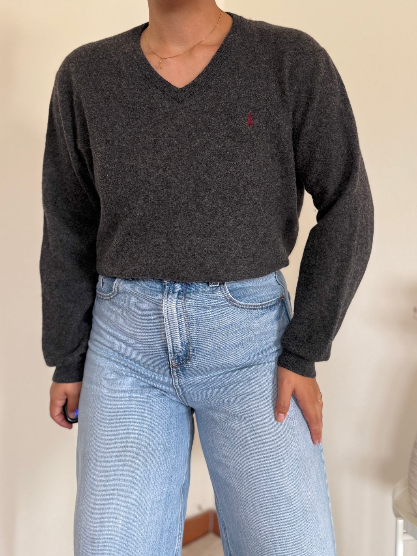 Ralph Lauren V-Neck Knit Sweater 100% Wool