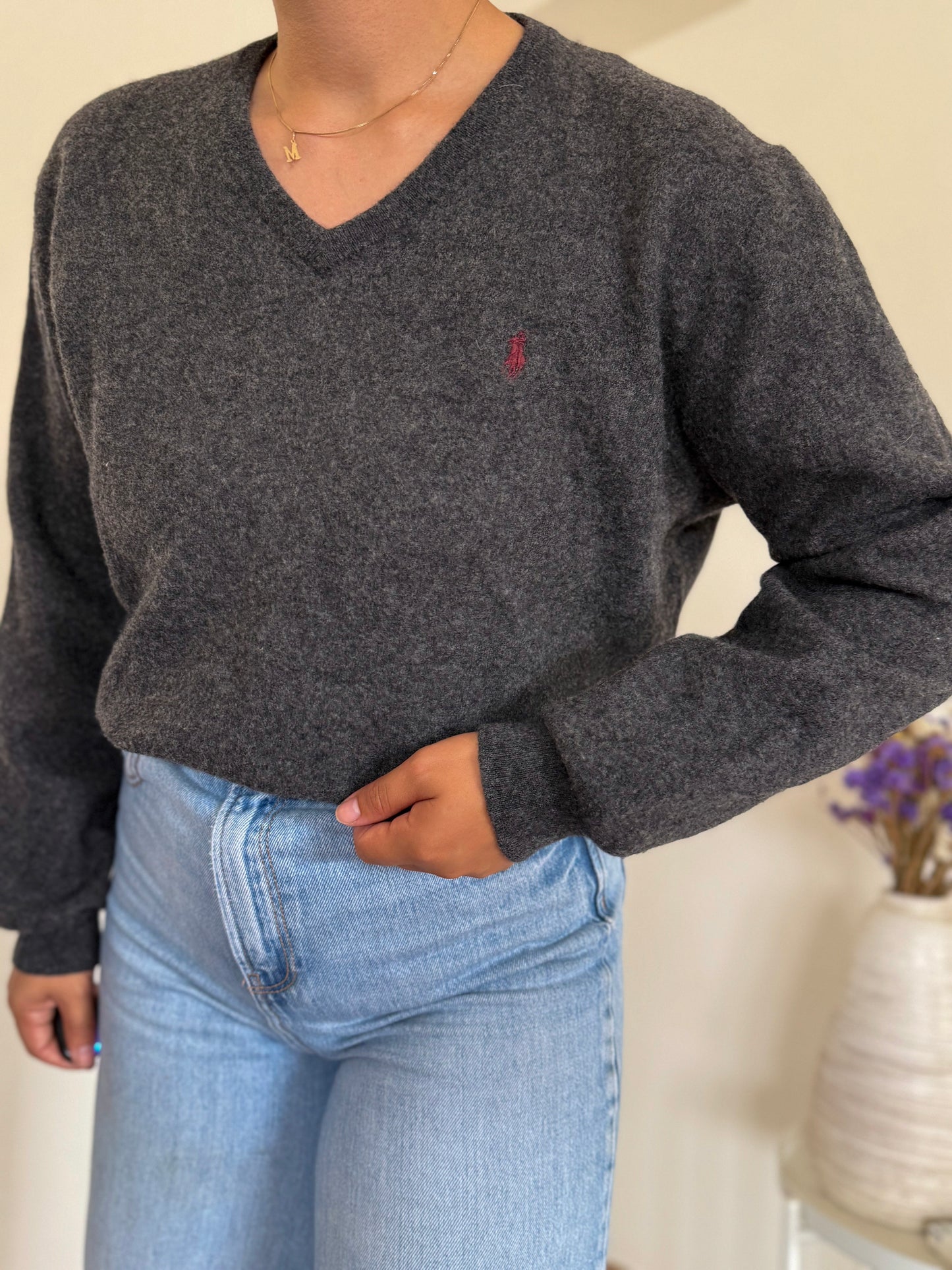 Ralph Lauren V-Neck Knit Sweater 100% Wool