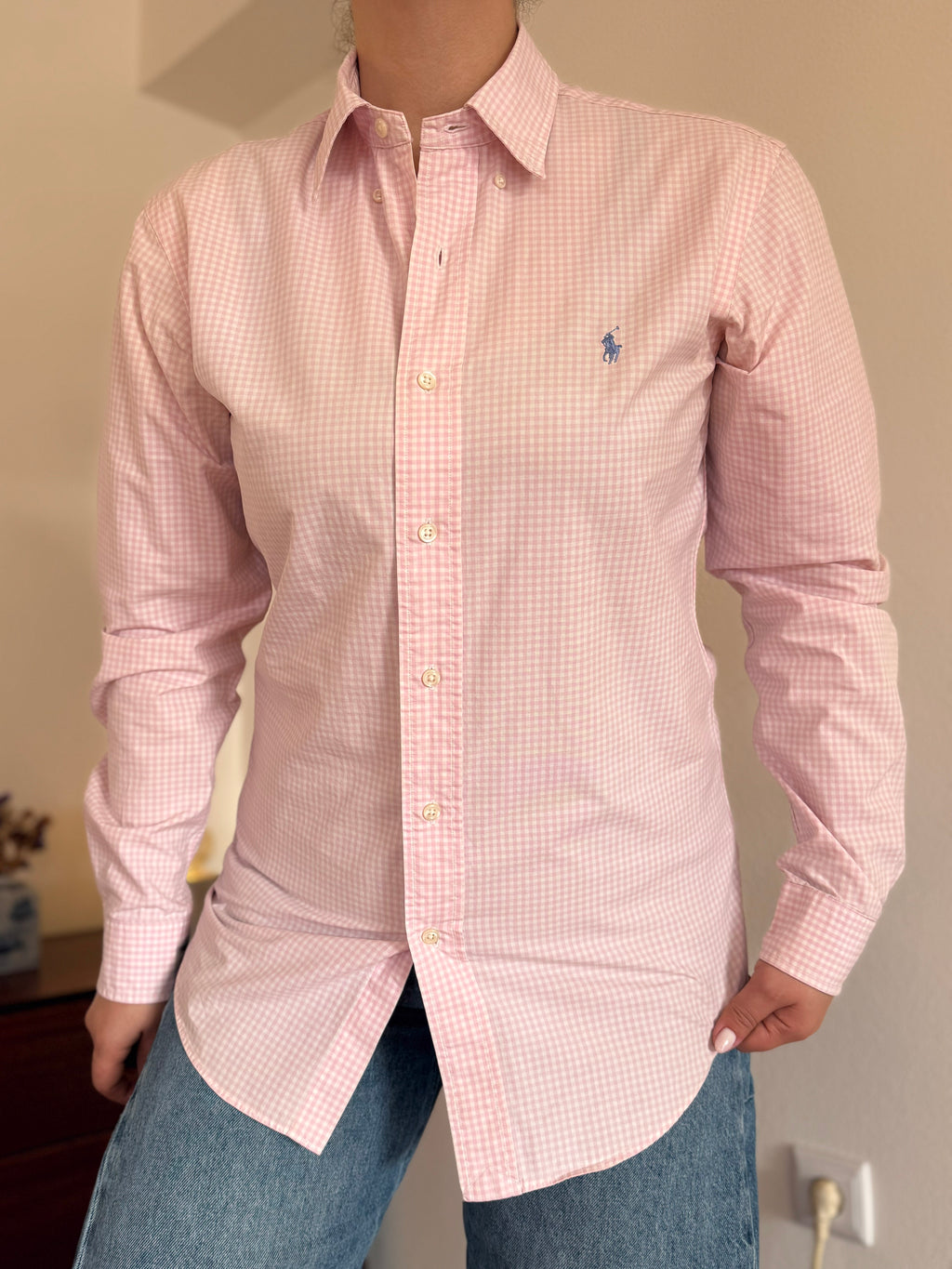 Polo Ralph Lauren Pink Plaid Shirt Costum Fit 100% Cotton