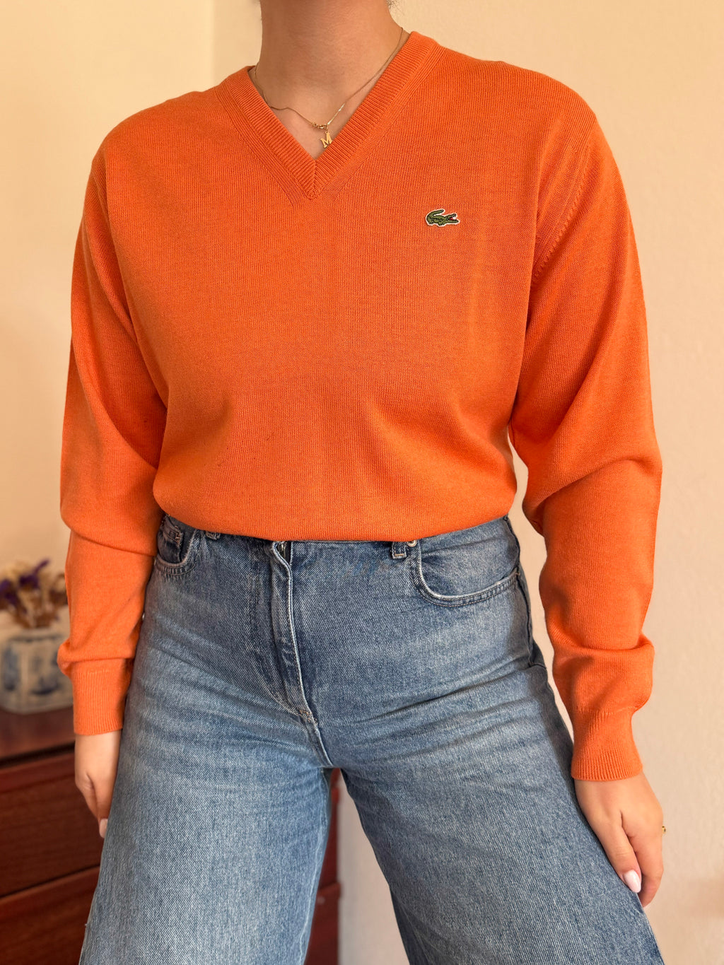 Lacoste V-Neck Knit Sweater 50% Wool 50% Acrylic