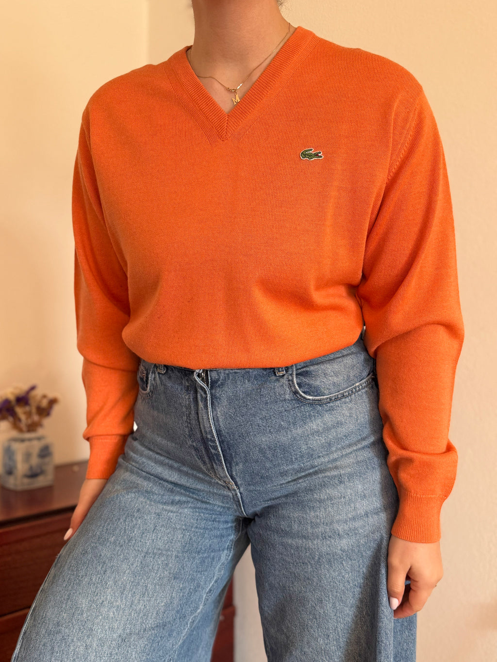 Lacoste V-Neck Knit Sweater 50% Wool 50% Acrylic