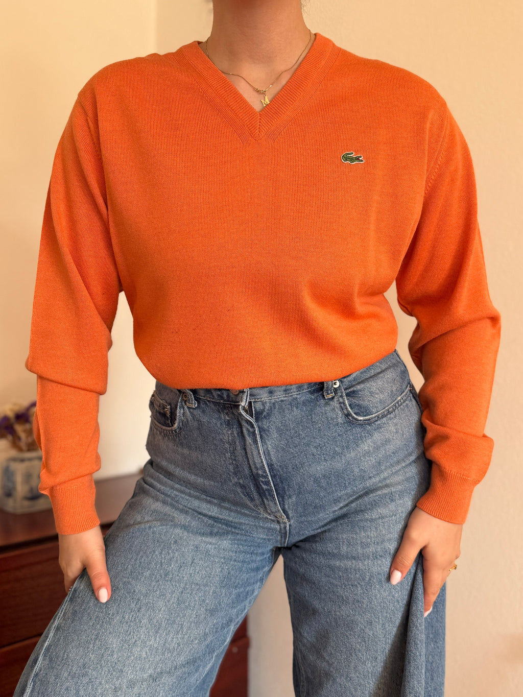 Lacoste V-Neck Knit Sweater 50% Wool 50% Acrylic