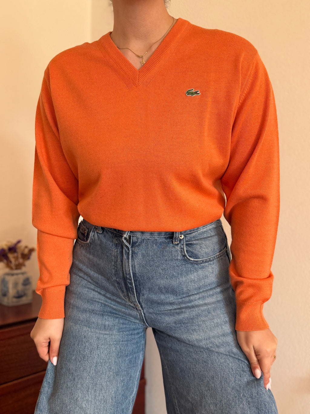 Lacoste V-Neck Knit Sweater 50% Wool 50% Acrylic