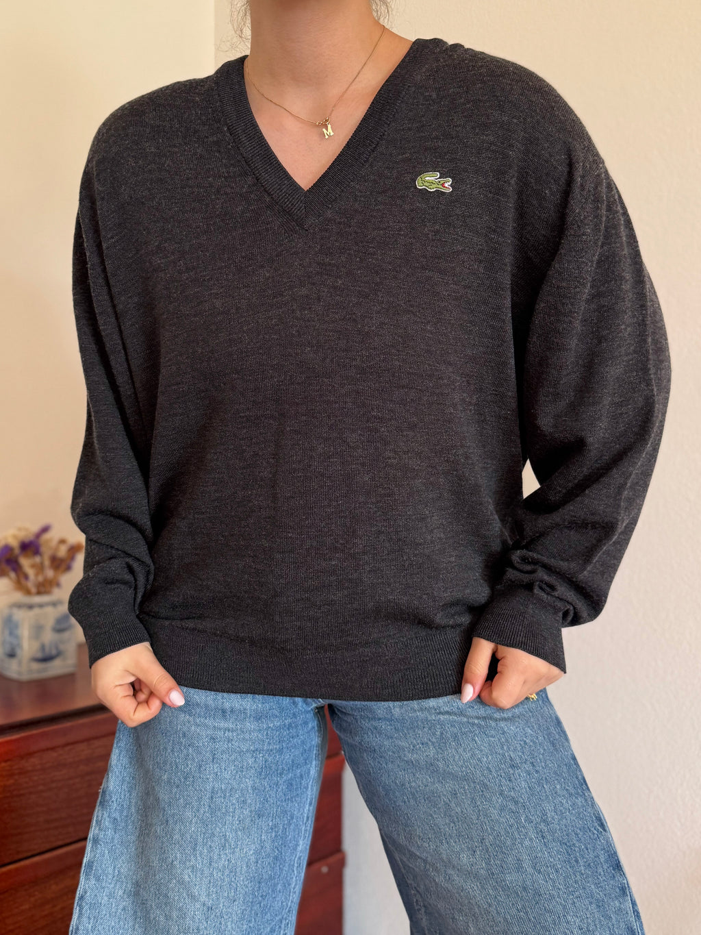 Lacoste V-Neck Knit Sweater 50% Wool 50% Acrylic