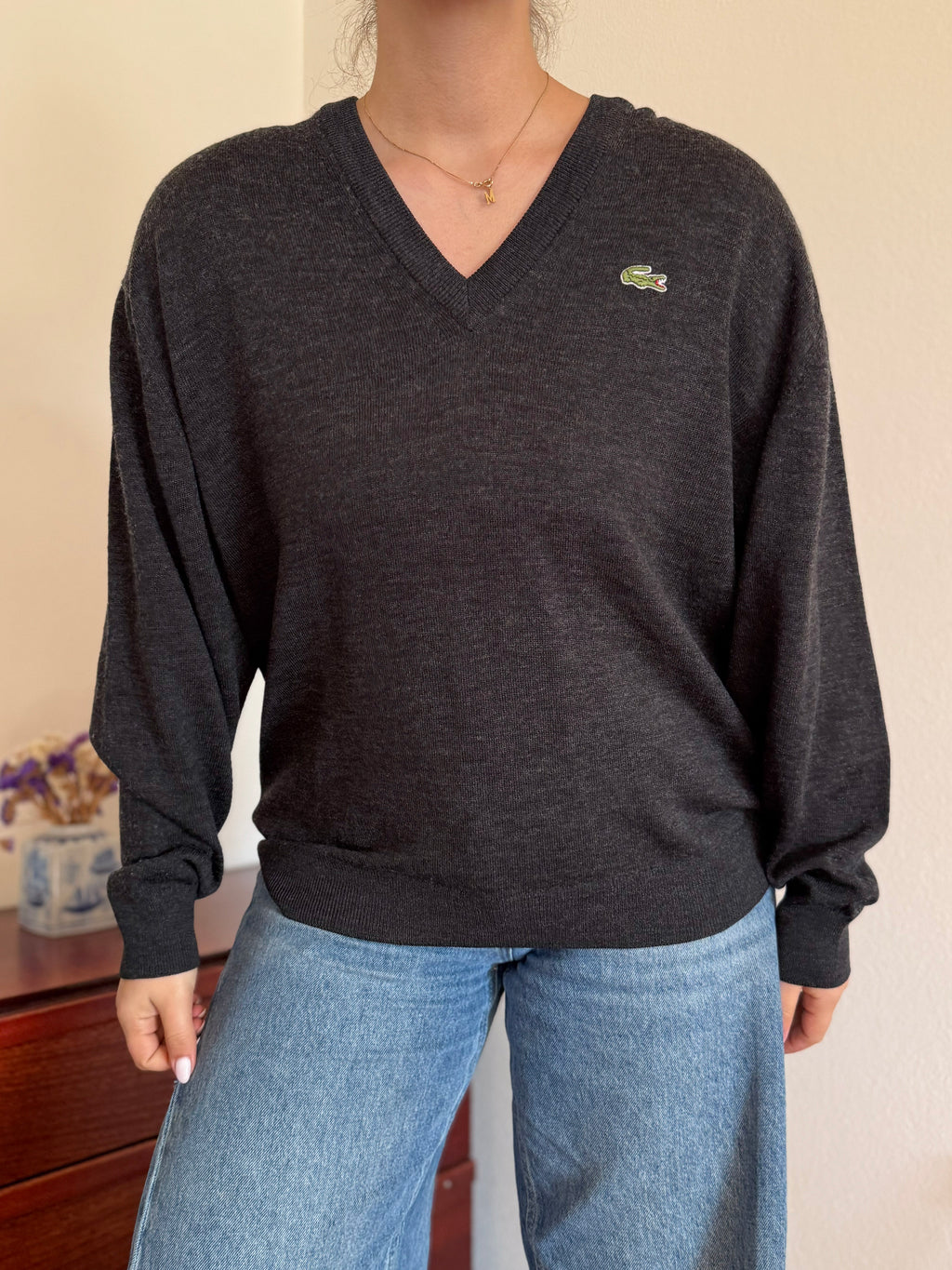 Lacoste V-Neck Knit Sweater 50% Wool 50% Acrylic