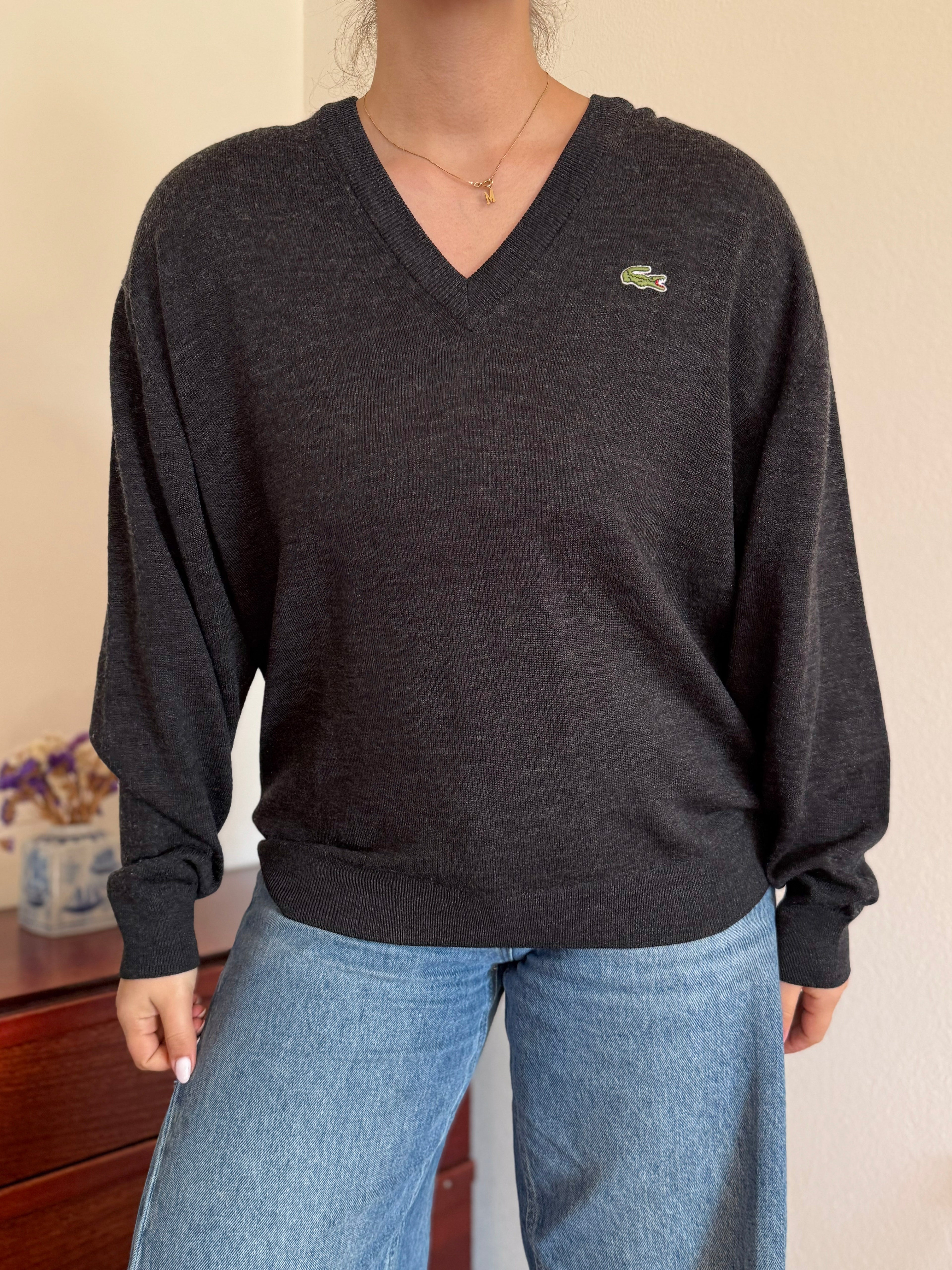 Lacoste V-Neck Knit Sweater 50% Wool 50% Acrylic