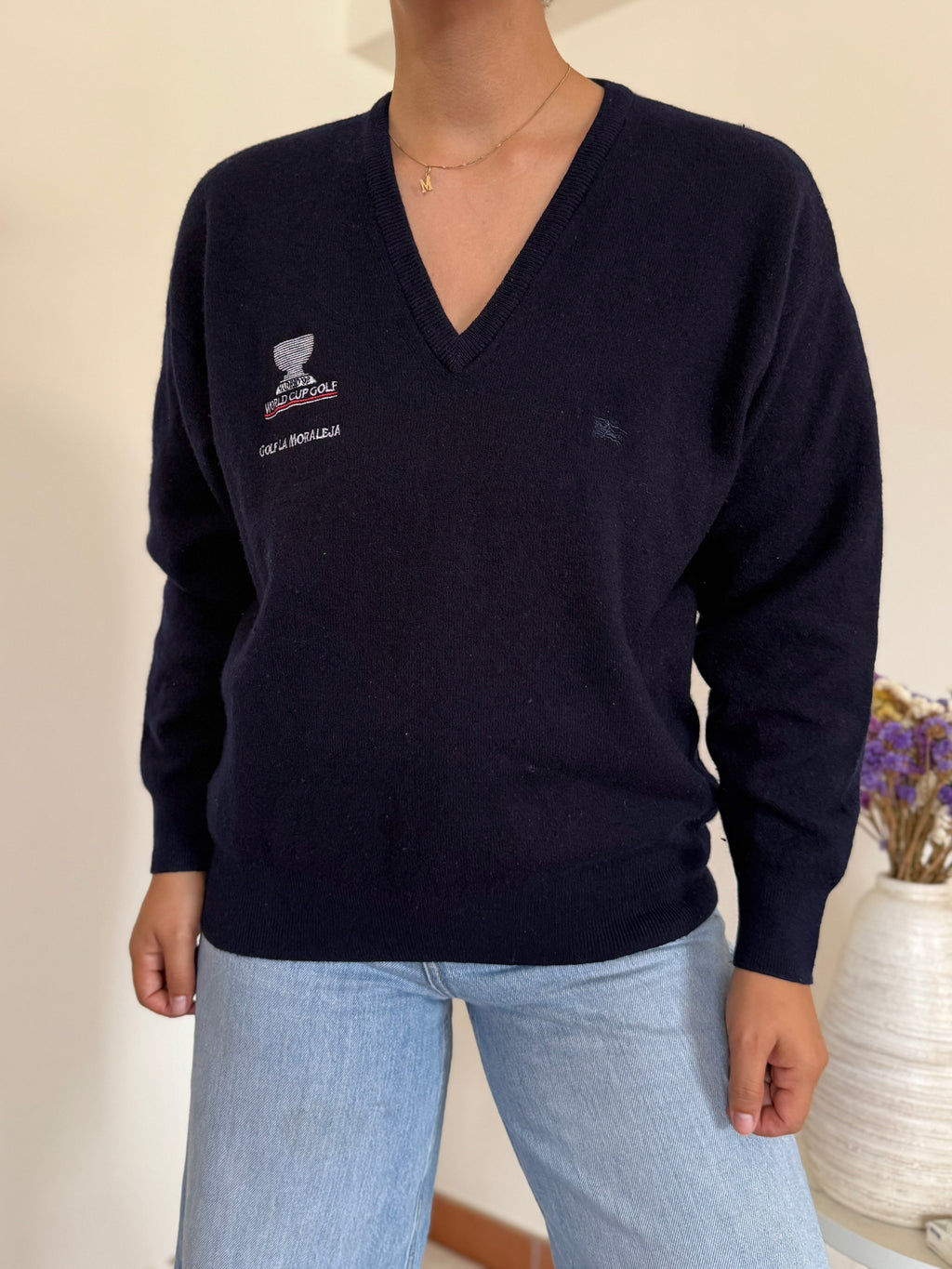 Burberry V-neck Knit Sweater 55% Lambswool 10% Angora