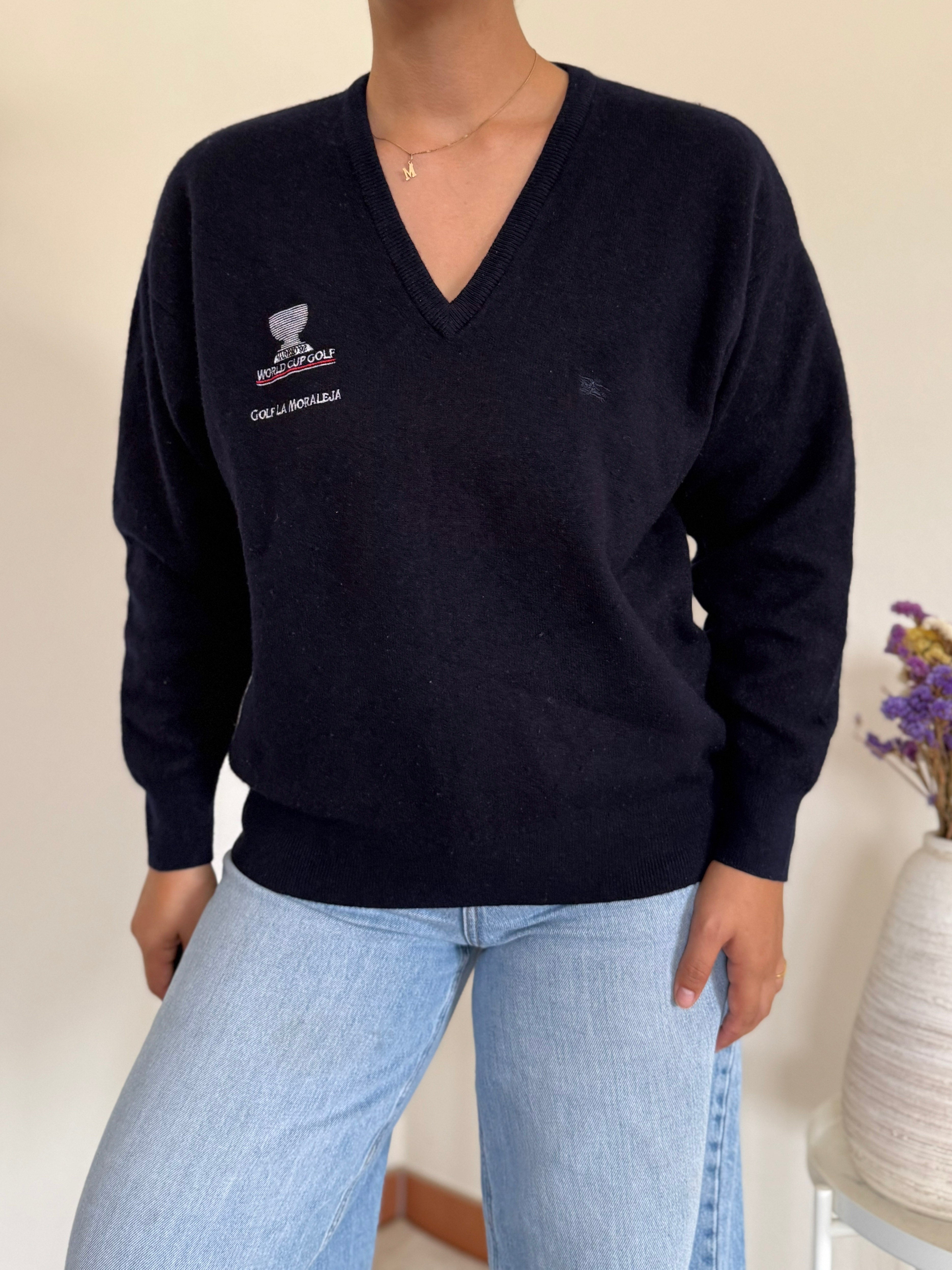 Burberry V-neck Knit Sweater 55% Lambswool 10% Angora