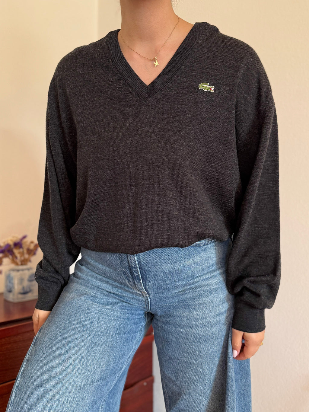 Lacoste V-Neck Knit Sweater 50% Wool 50% Acrylic