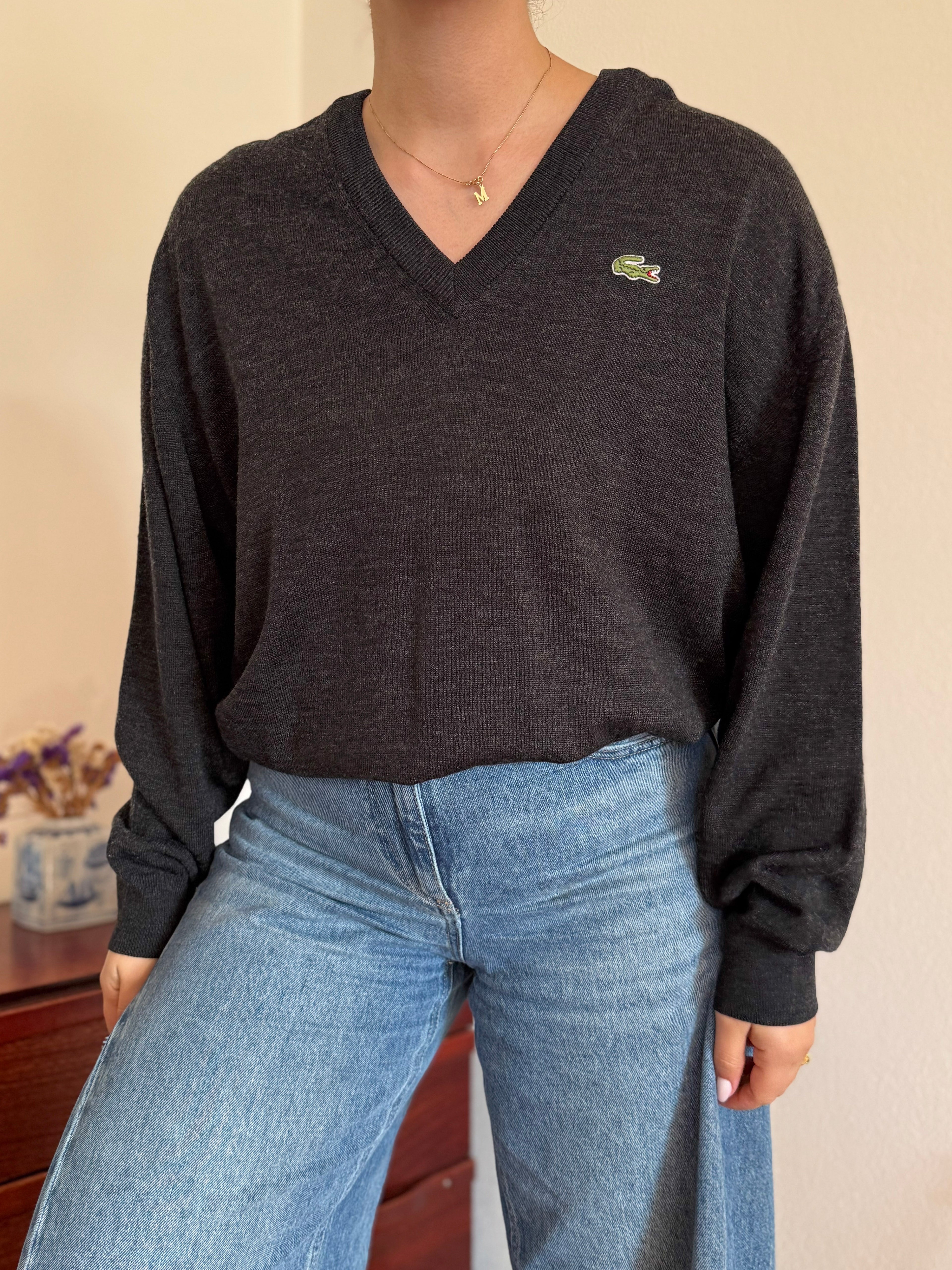 Lacoste V-Neck Knit Sweater 50% Wool 50% Acrylic