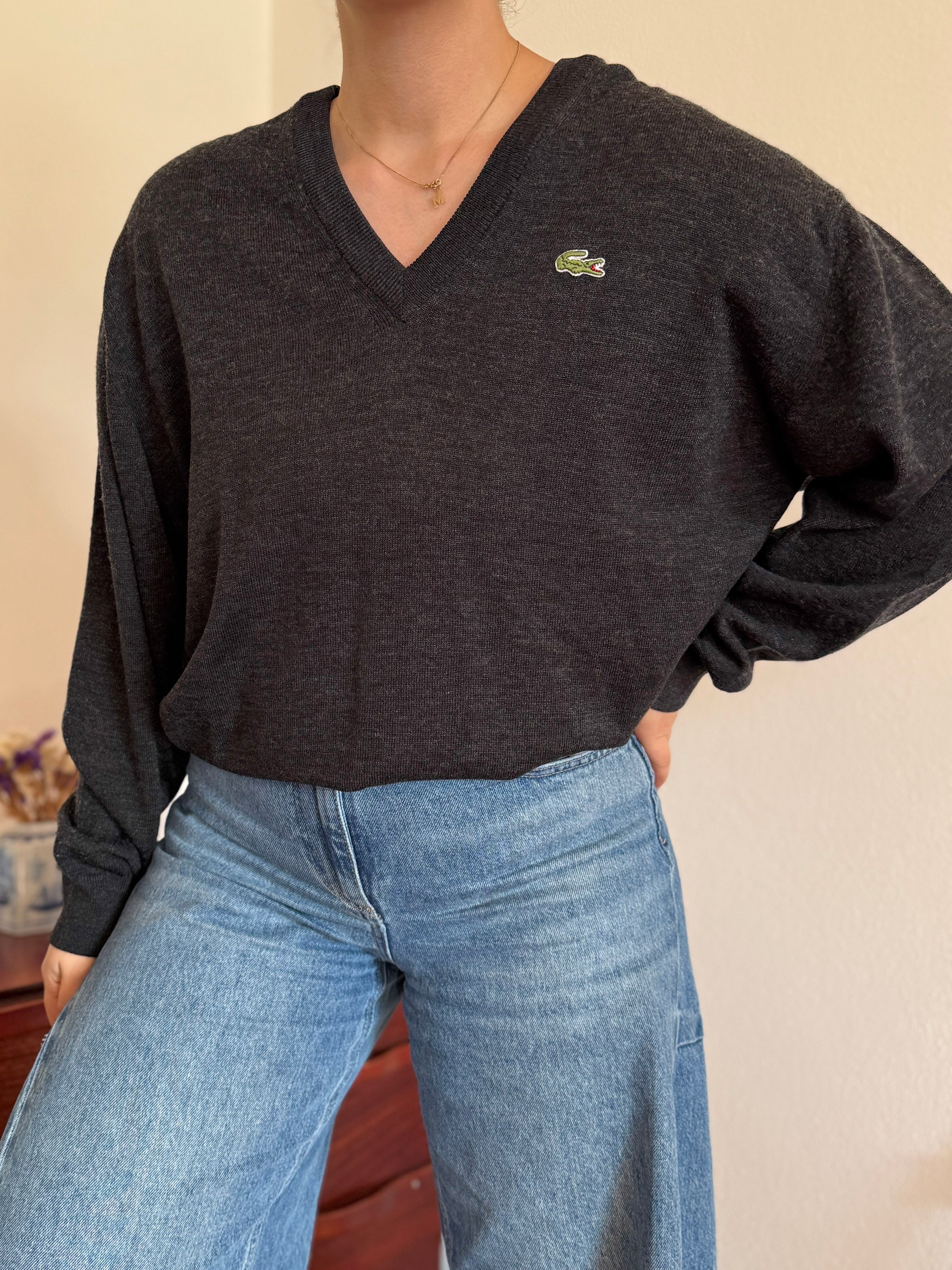 Lacoste V-Neck Knit Sweater 50% Wool 50% Acrylic