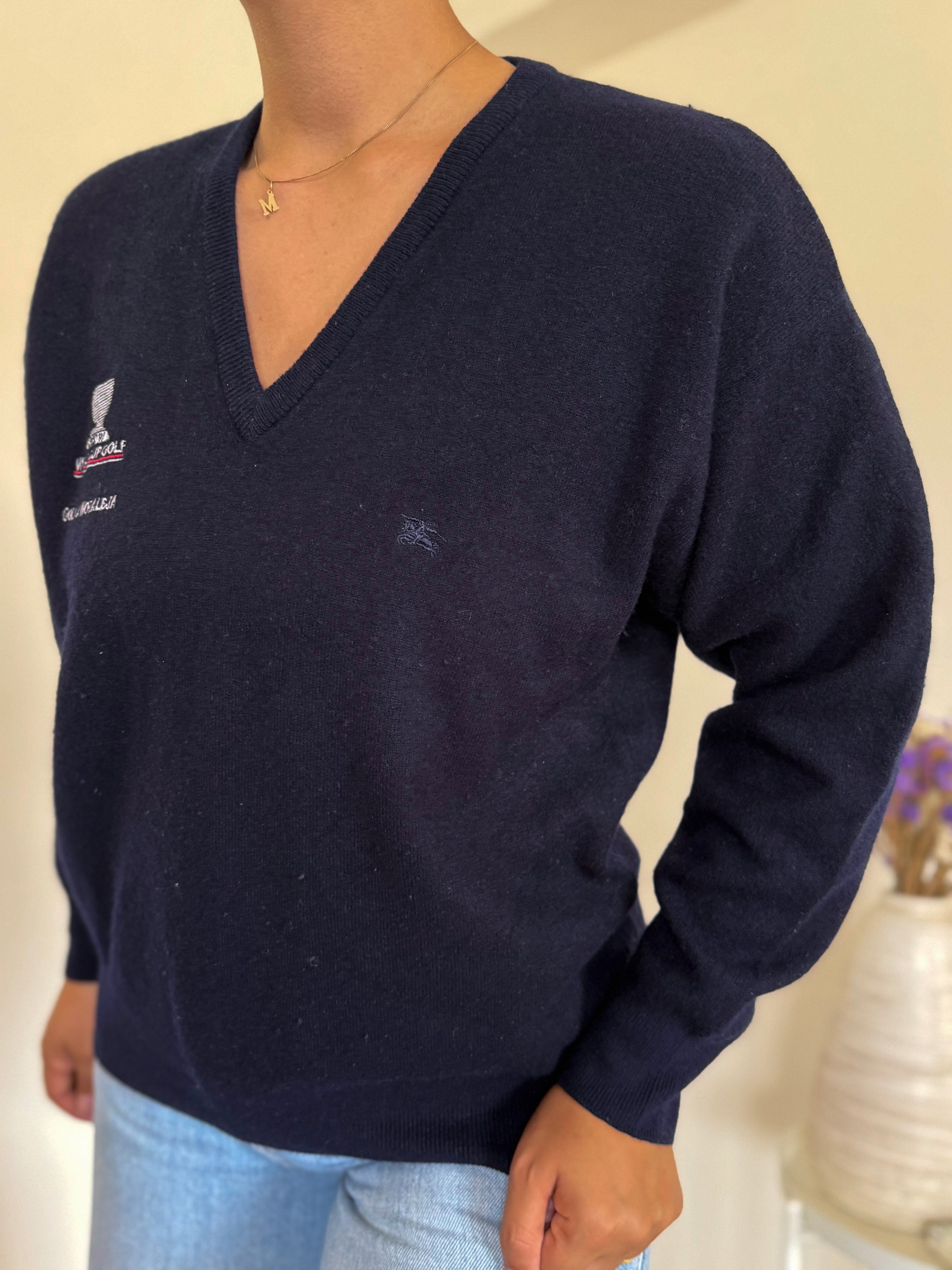 Burberry V-neck Knit Sweater 55% Lambswool 10% Angora