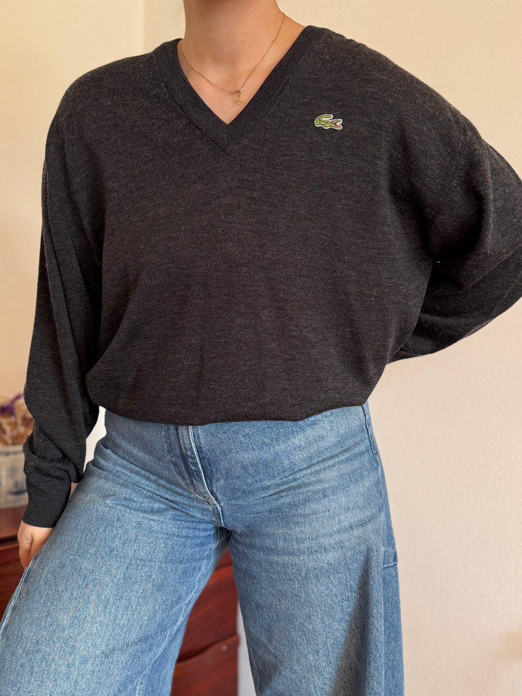 Lacoste V-Neck Knit Sweater 50% Wool 50% Acrylic