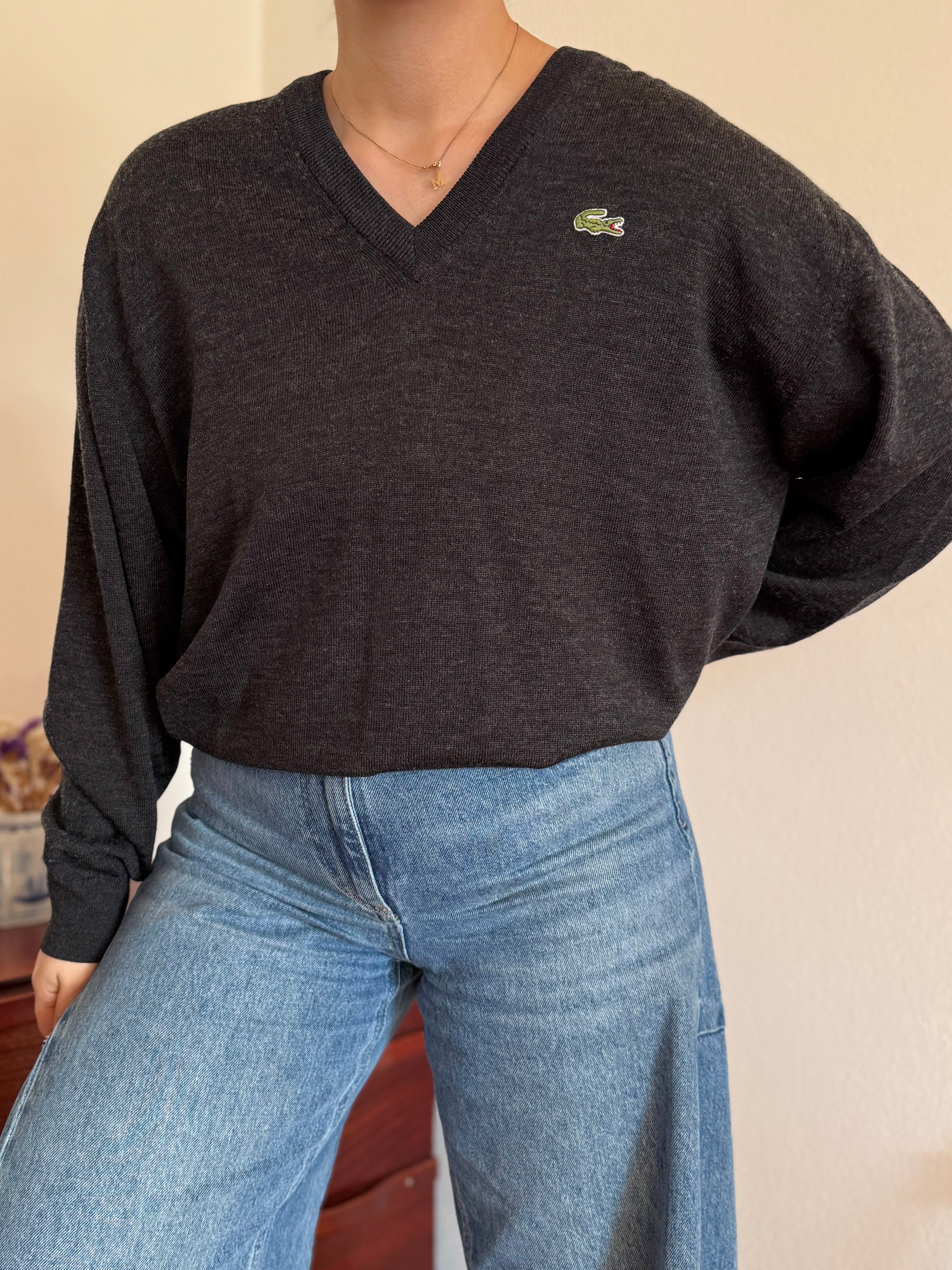 Lacoste V-Neck Knit Sweater 50% Wool 50% Acrylic