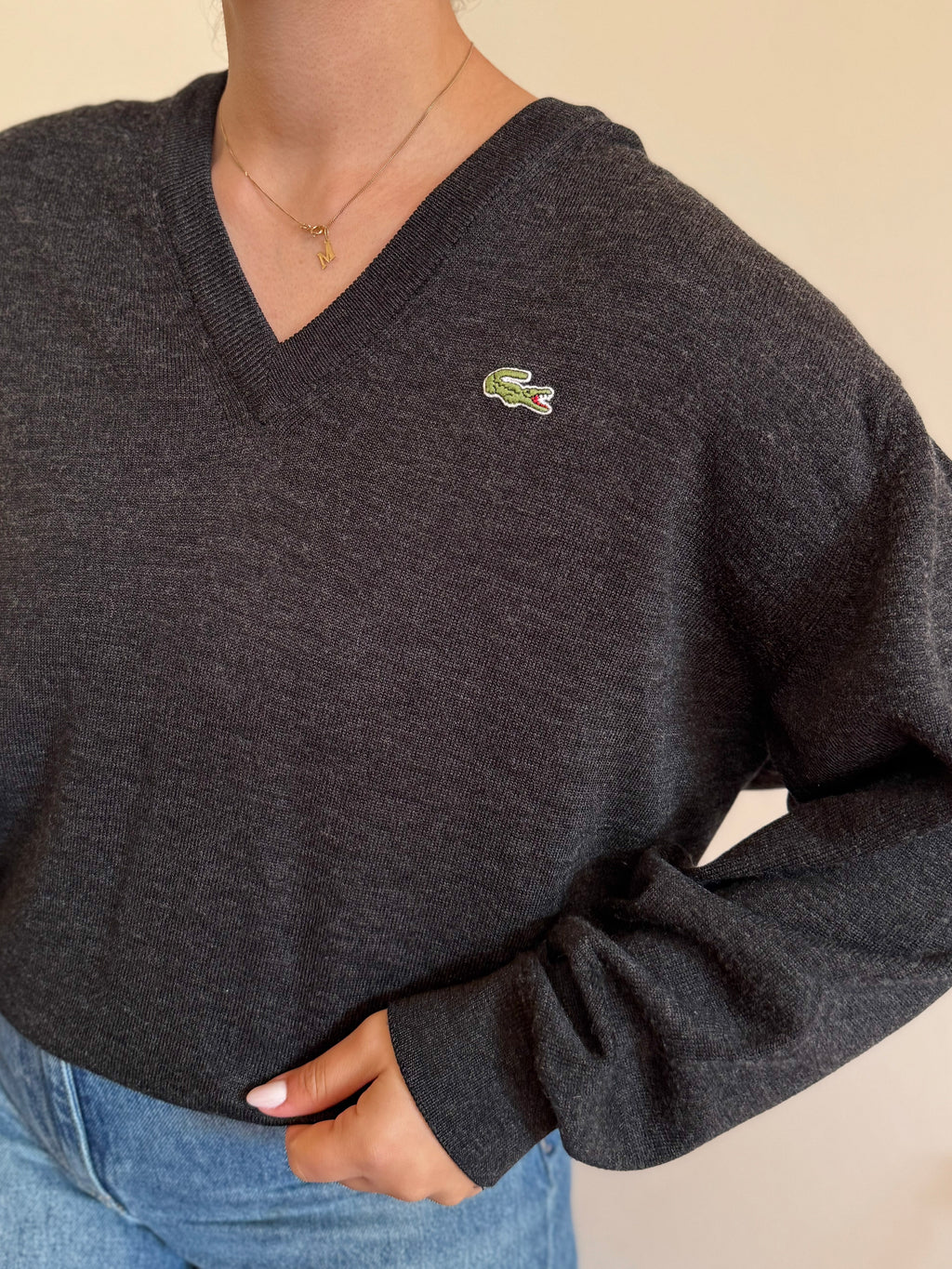 Lacoste V-Neck Knit Sweater 50% Wool 50% Acrylic