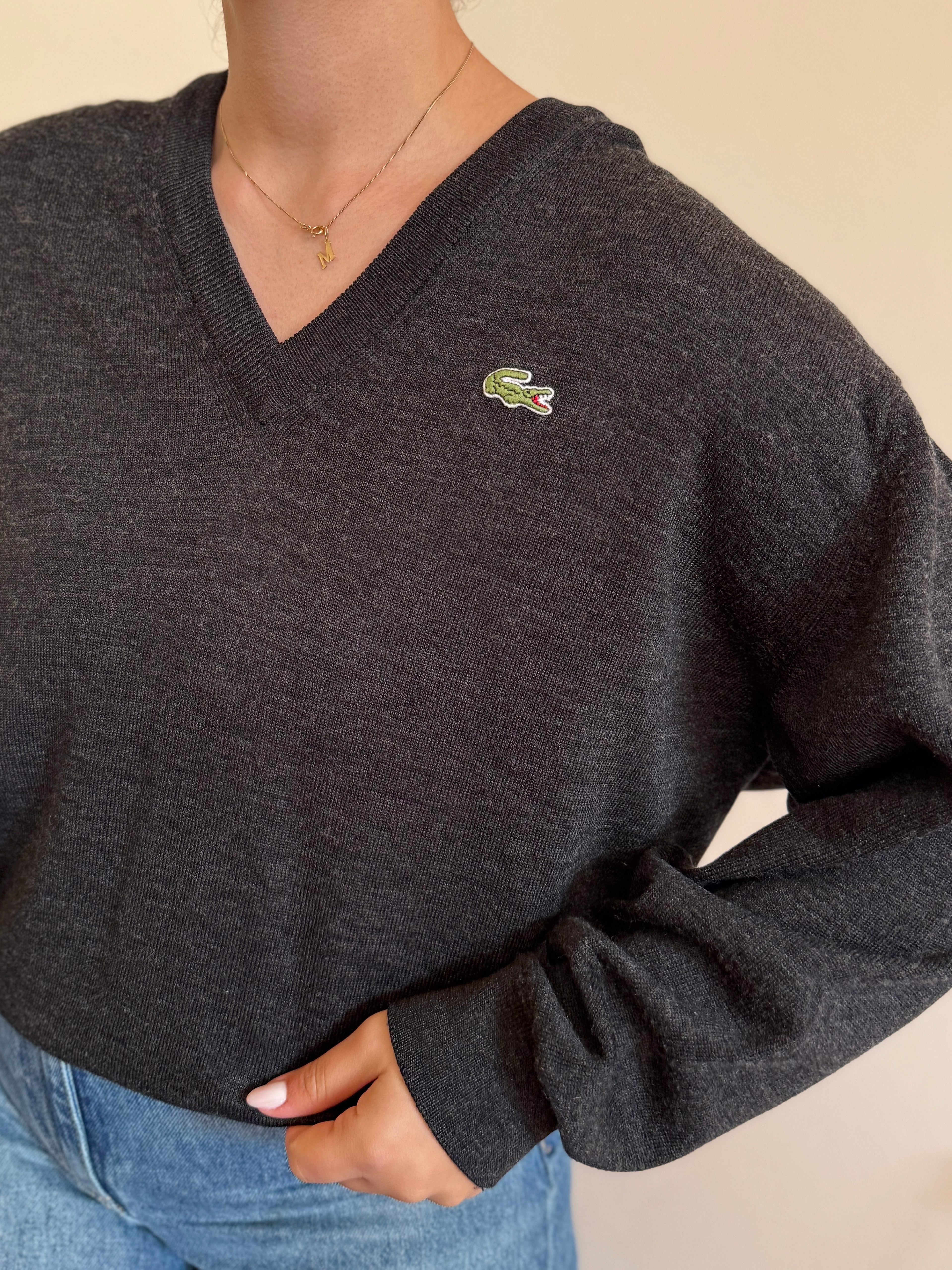 Lacoste V-Neck Knit Sweater 50% Wool 50% Acrylic