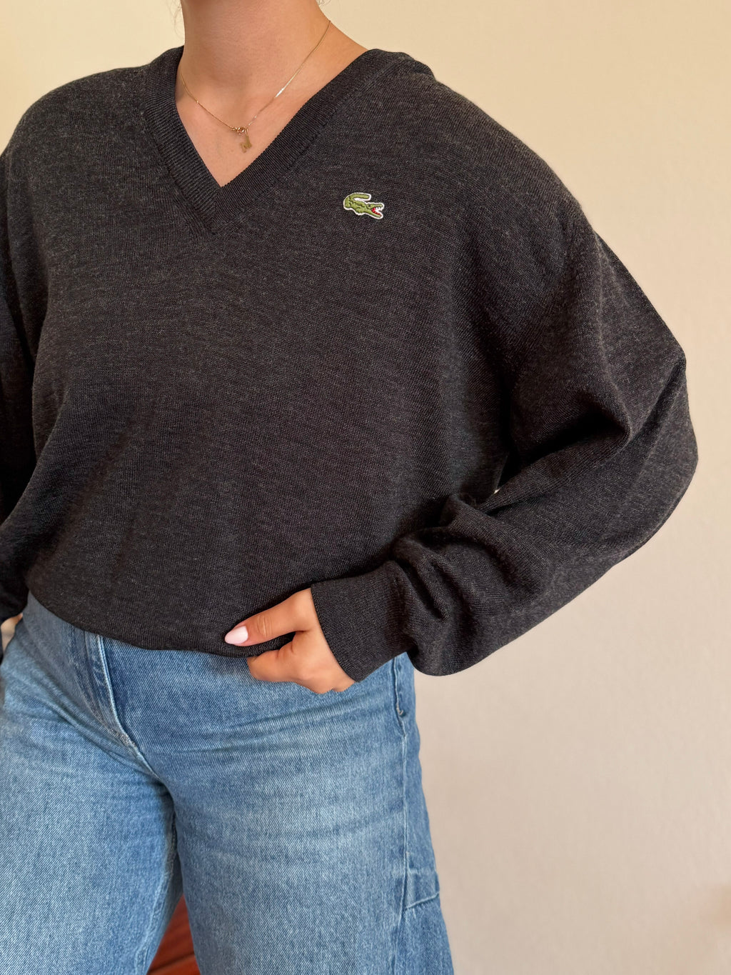 Lacoste V-Neck Knit Sweater 50% Wool 50% Acrylic