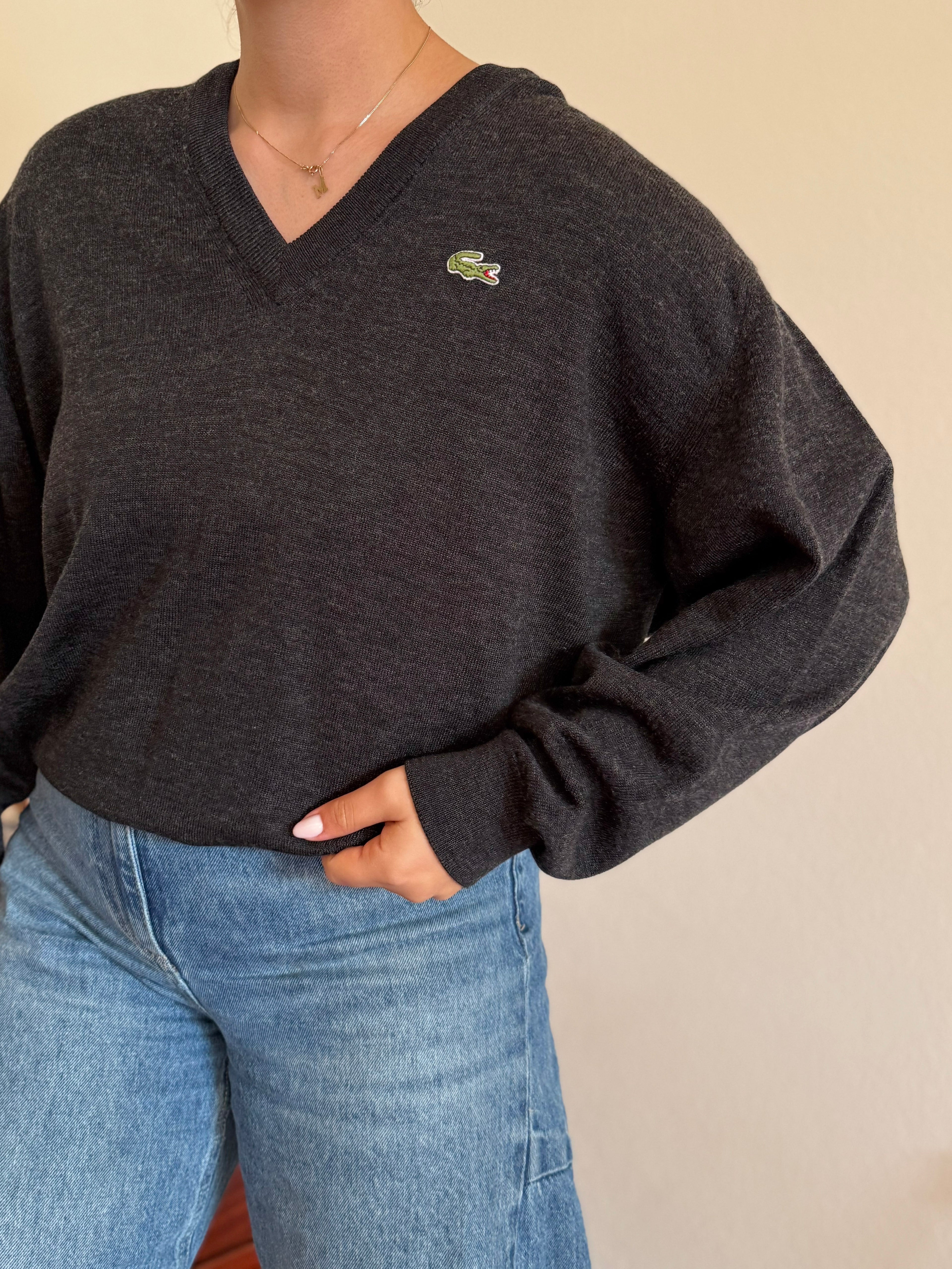 Lacoste V-Neck Knit Sweater 50% Wool 50% Acrylic