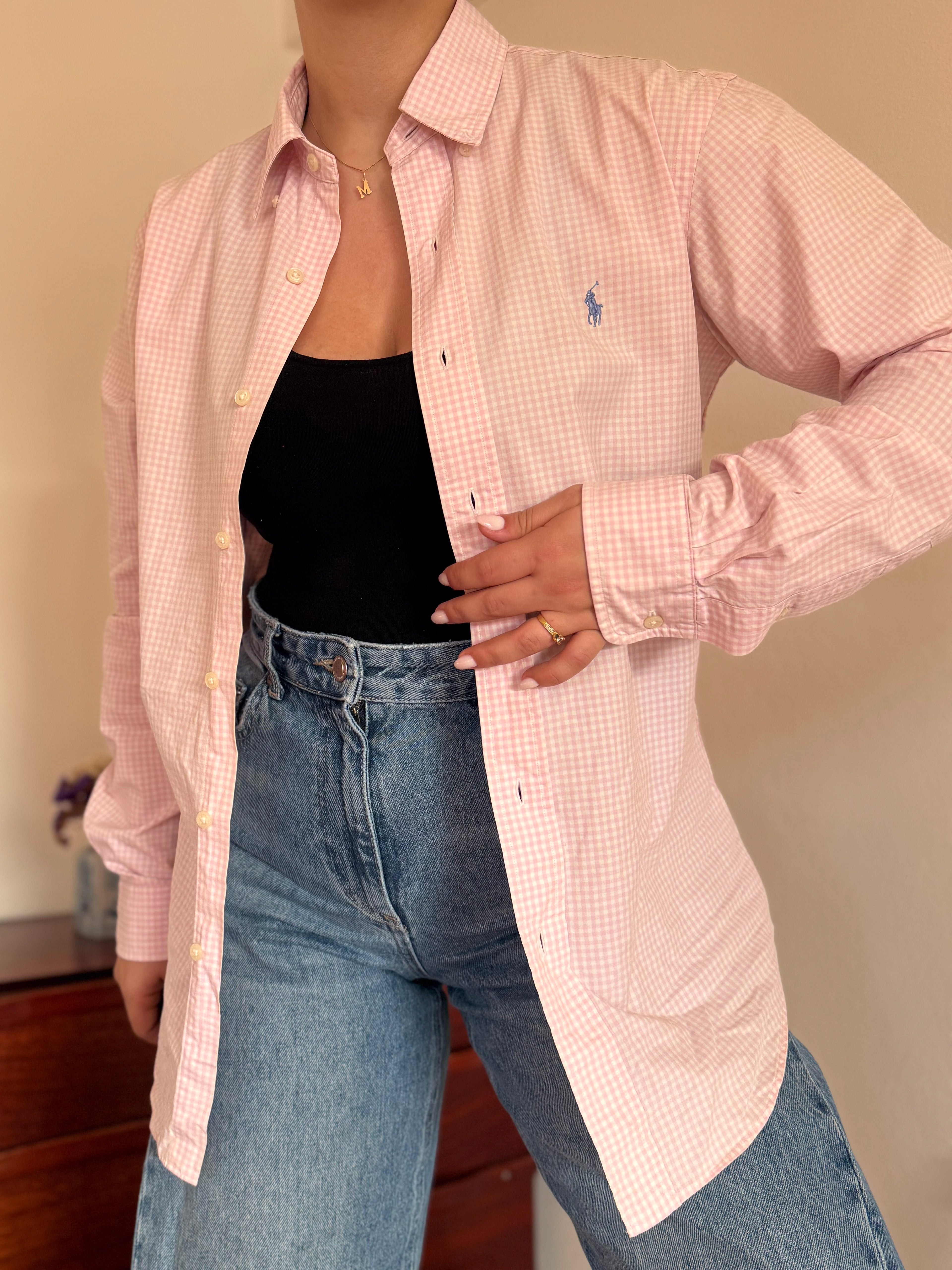 Polo Ralph Lauren Pink Plaid Shirt Costum Fit 100% Cotton